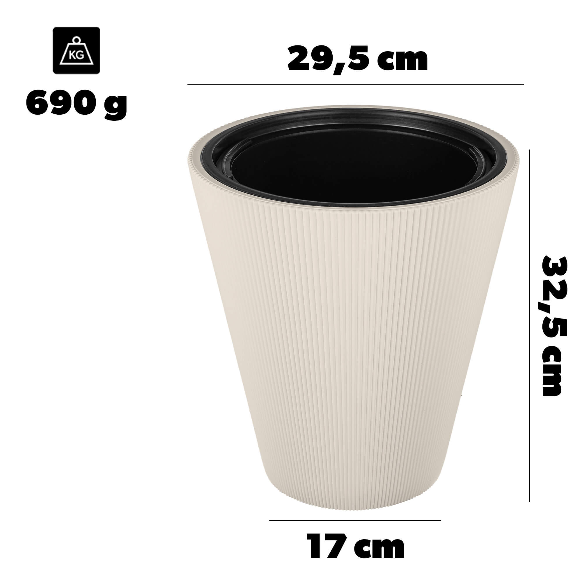 Doniczka Linea 30 cm, migdał 1 szt.
