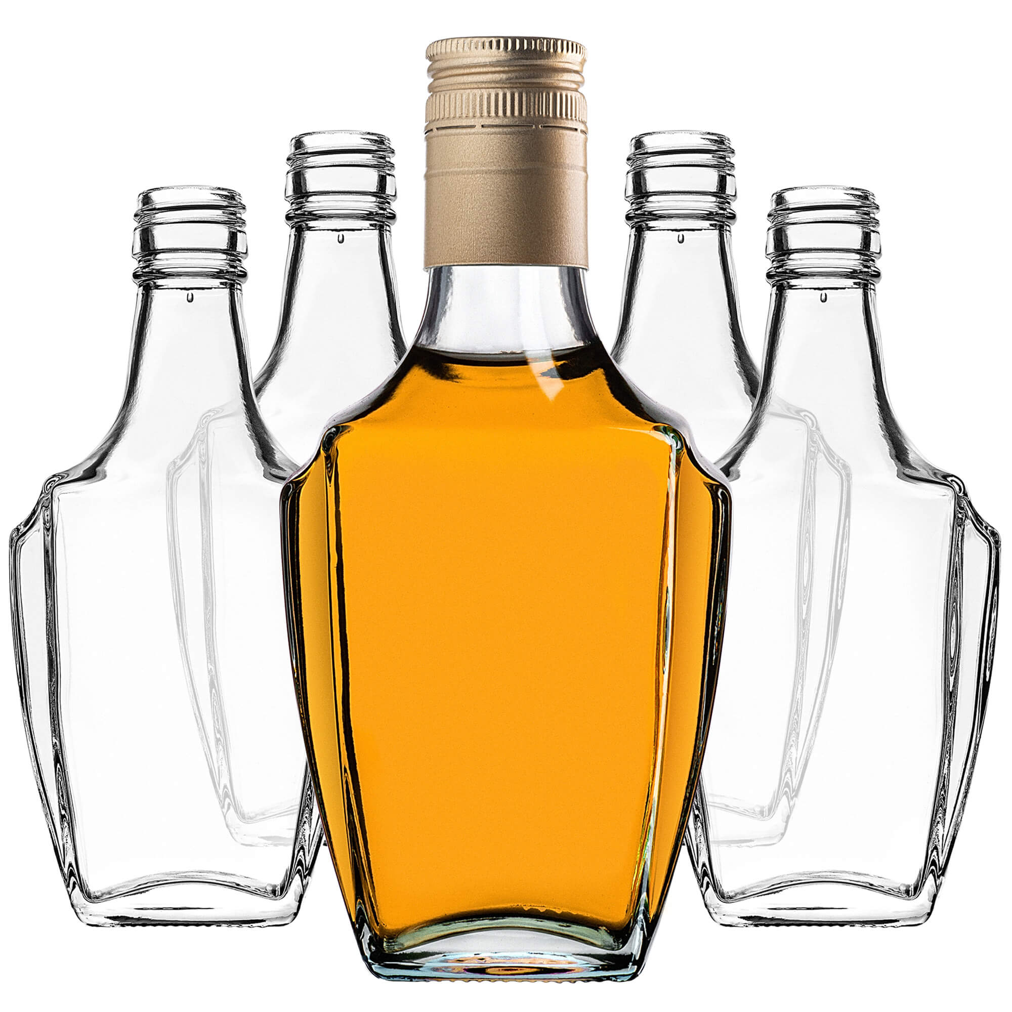 Szklana butelka na nalewkę Faenza 250ml z długą złotą zakrętką 50 szt.