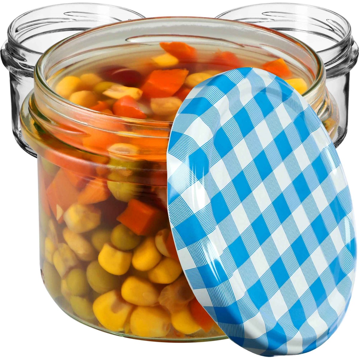 Słoiki na przetwory Tartu 235ml 20szt fi 82 mm + wieczka "Niebieska krata"