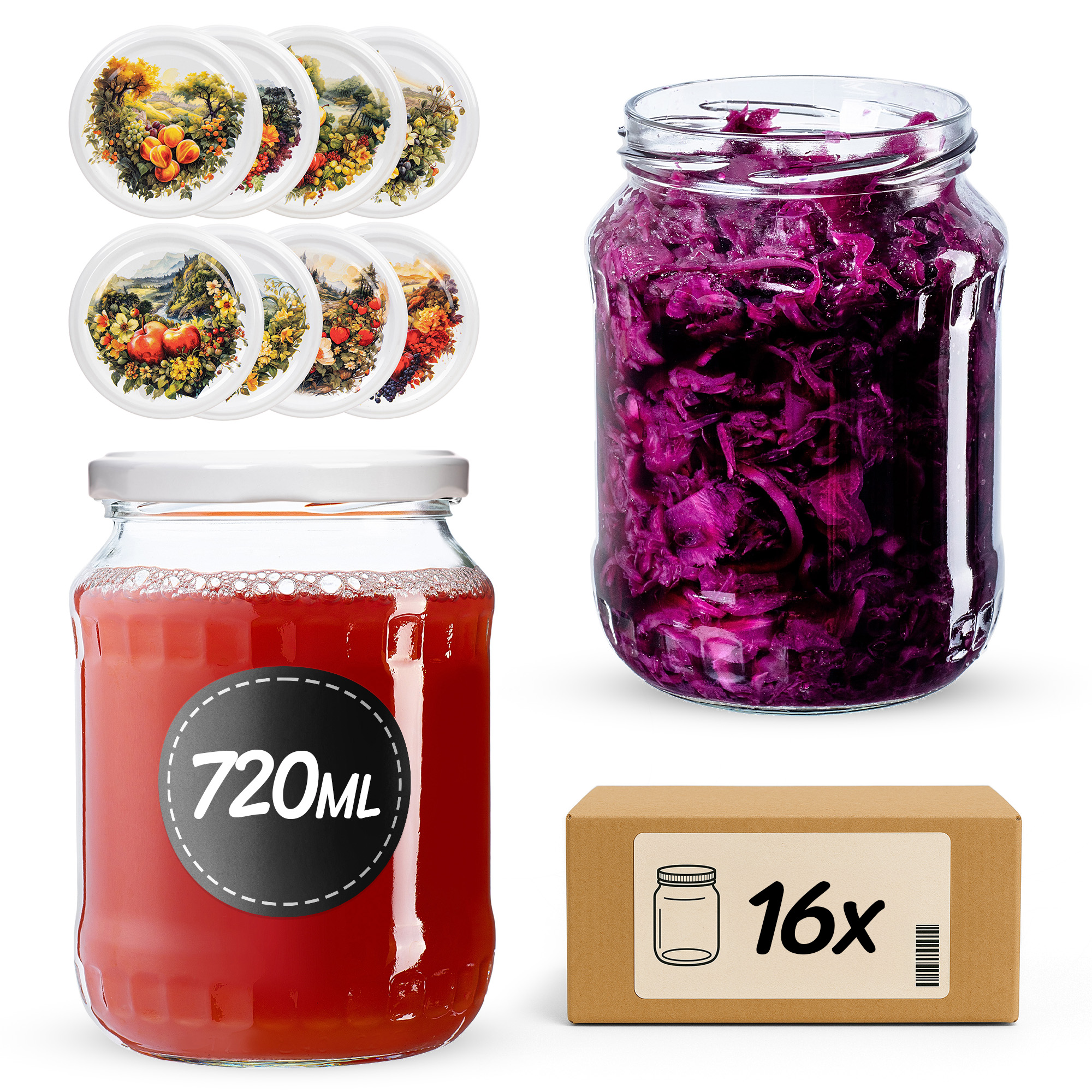 Słoiki na przetwory Jukka 720ml fi 82 mm 16szt + wieczko Fruit heart