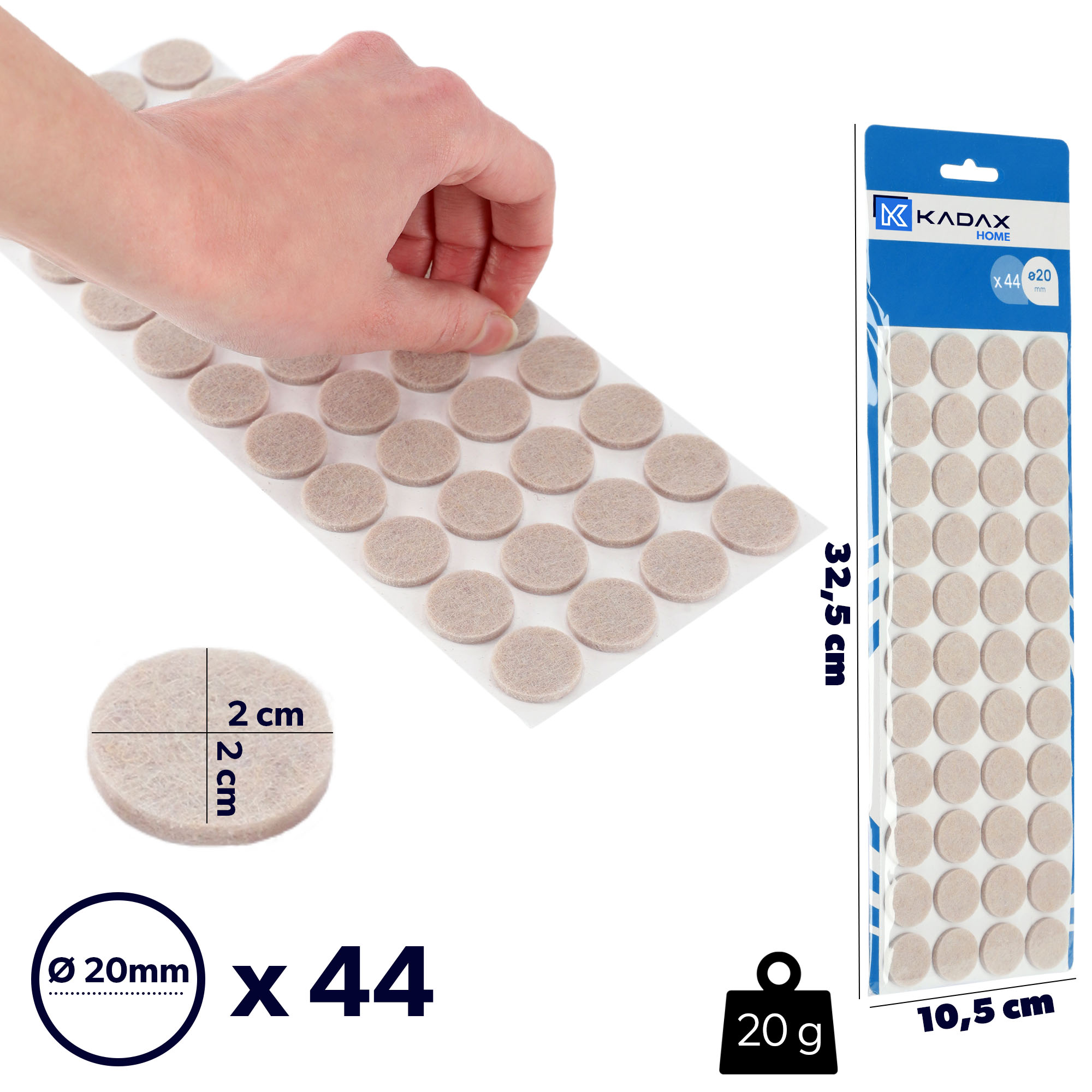 Podkładki filcowe Sort pod meble okrągłe 20mm beż zestaw 44 sztuk