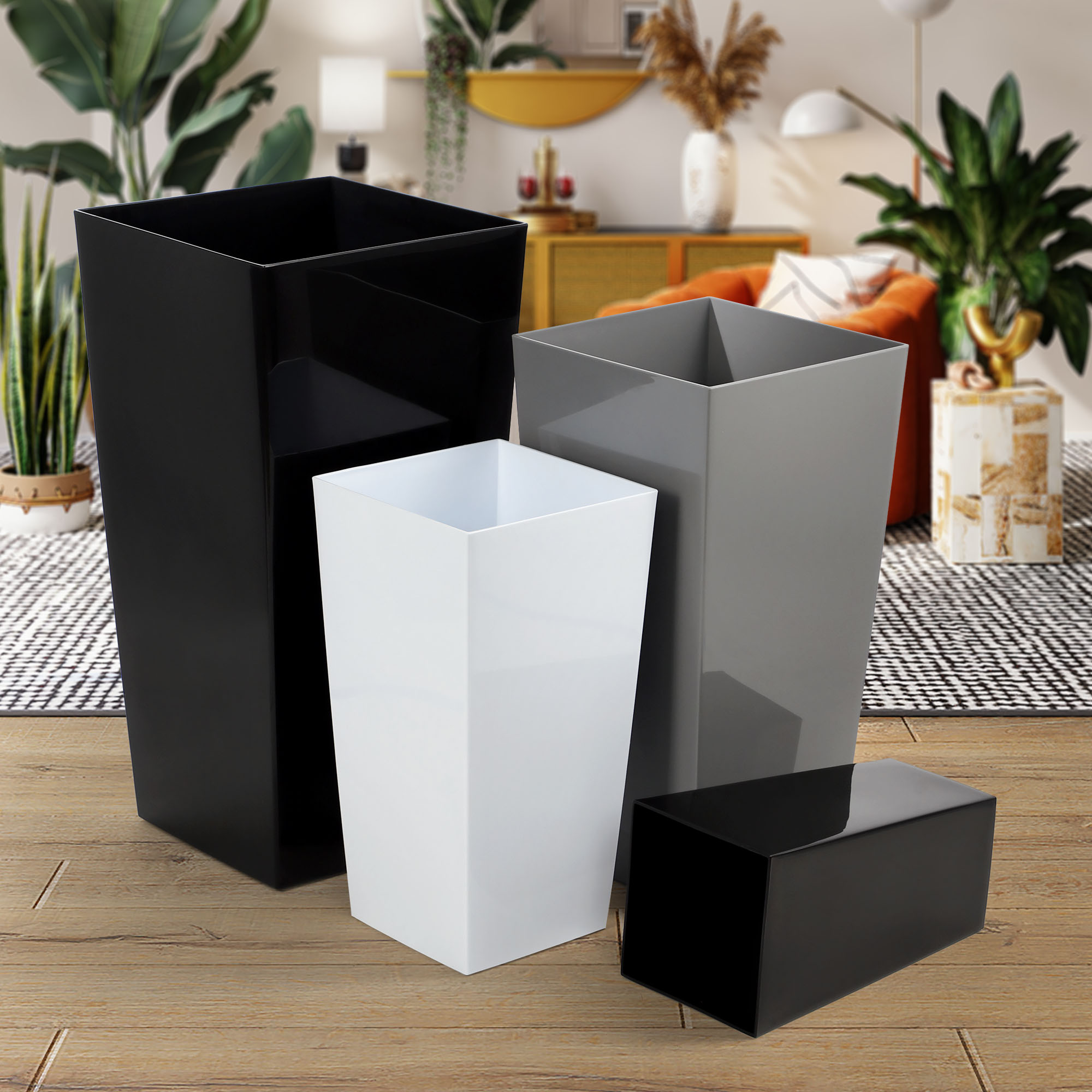 Donice na kwiaty z wkładem Masiera 25 cm + 30 cm + 35 cm, białe