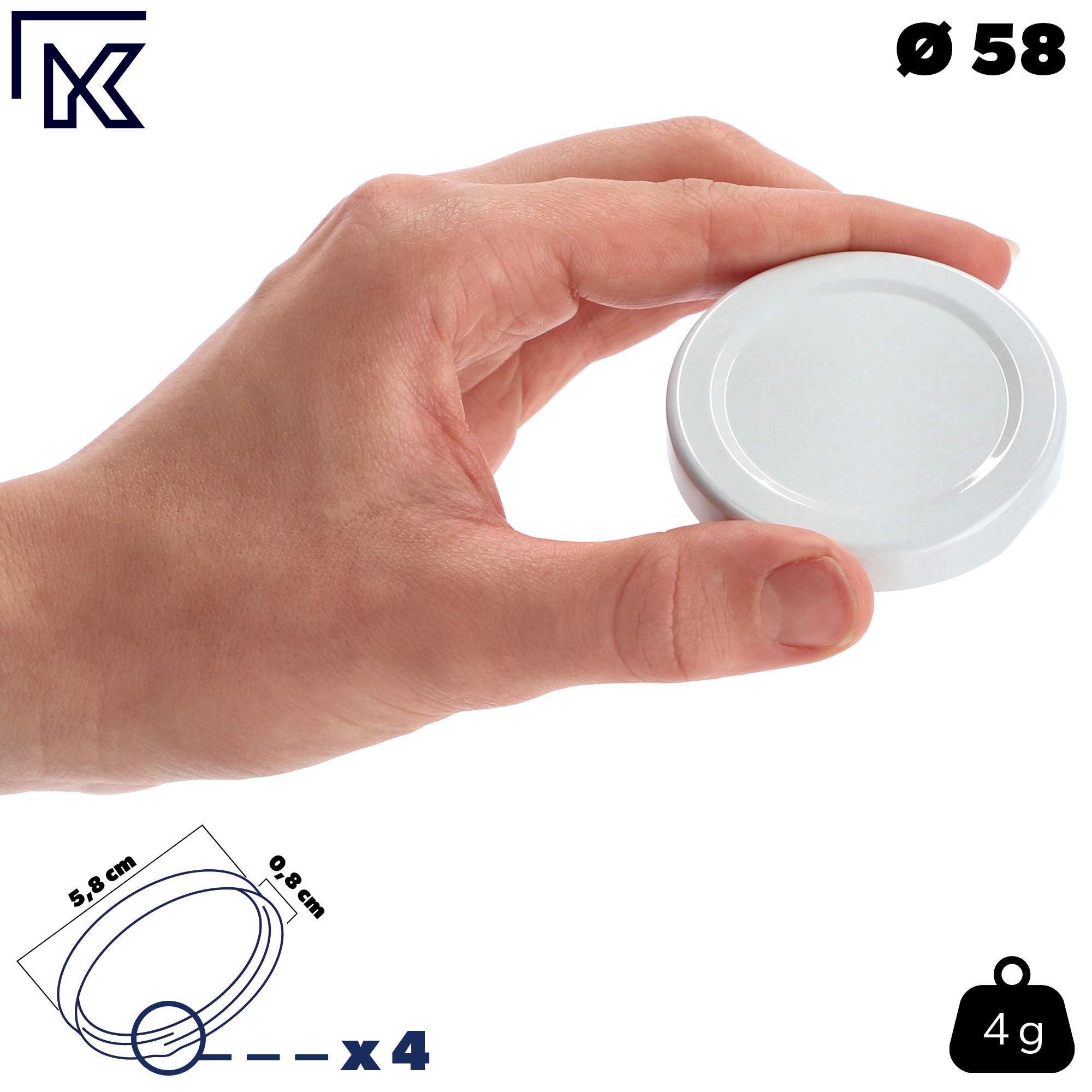 Metalowe wieczka do słoików 50szt fi 58mm białe