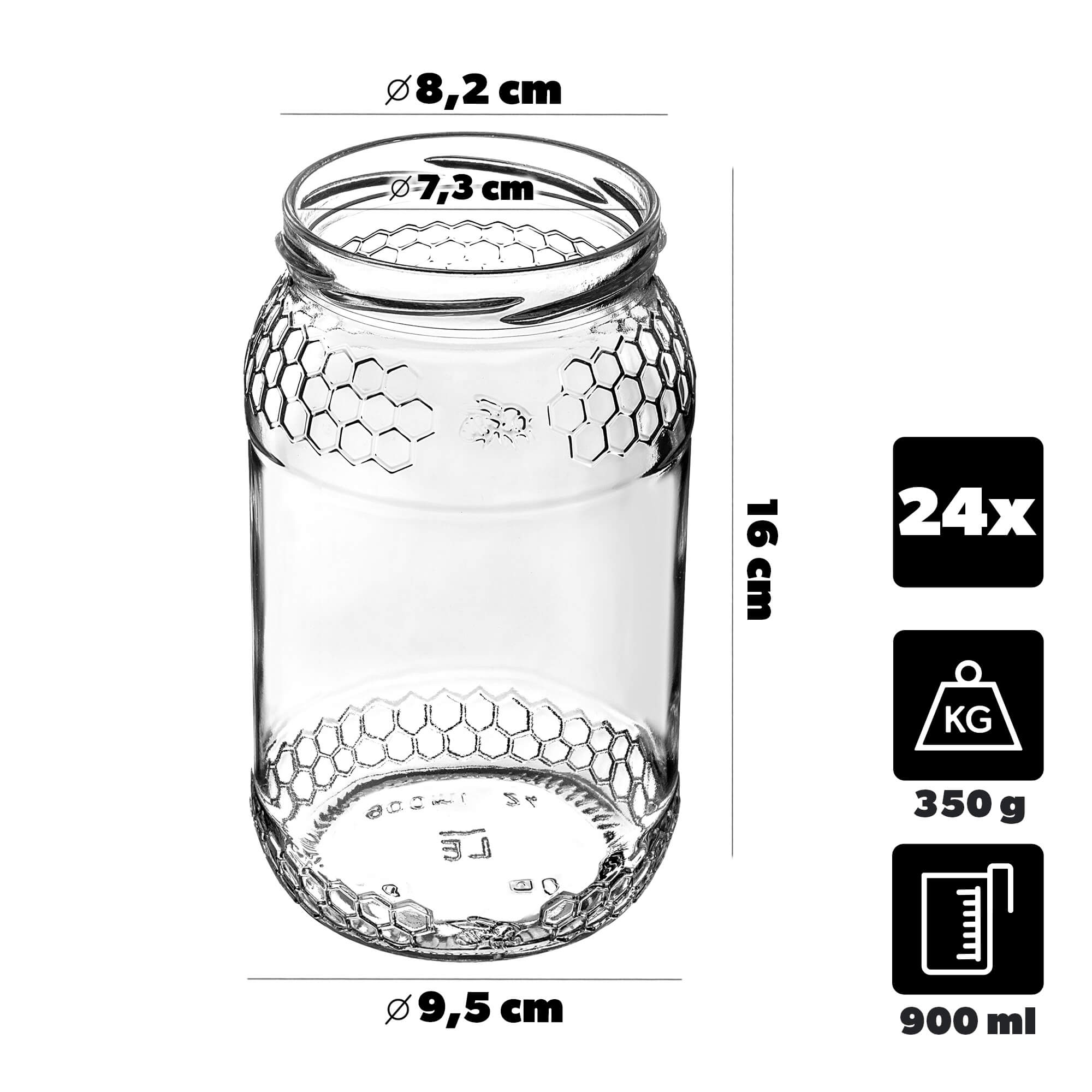 Szklany słój Lierde 900ml fi 82 mm 24 szt. + wieczka srebrne