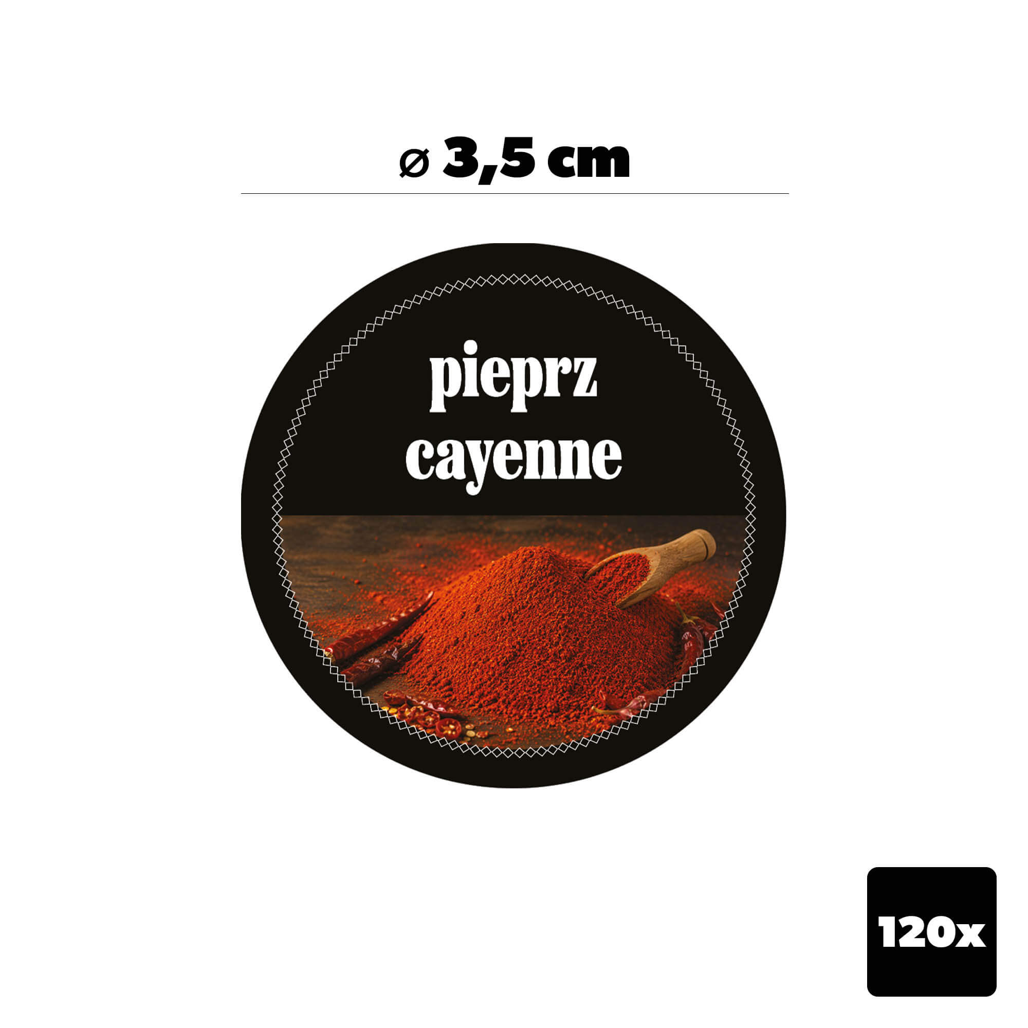Etykiety na przyprawy Malard 35 mm okrągłe czarne 120 szt.