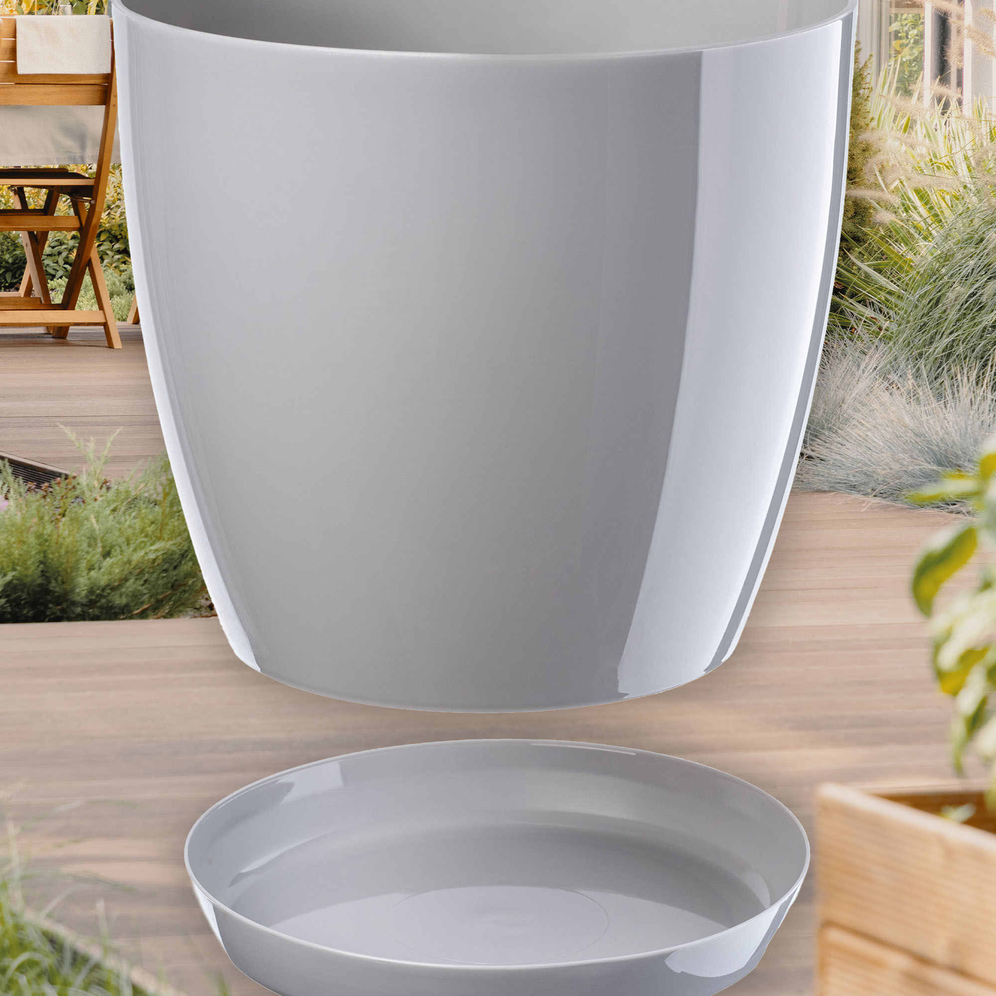 Doniczka Agen z podstawką szara 23 cm, 3 szt.