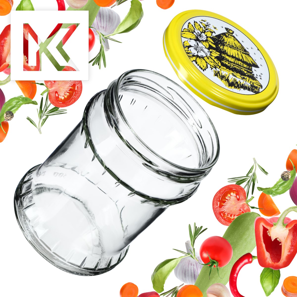 Słoiki na przetwory Kisko 500ml 8szt fi 82 mm + wieczka "Pszczoły"