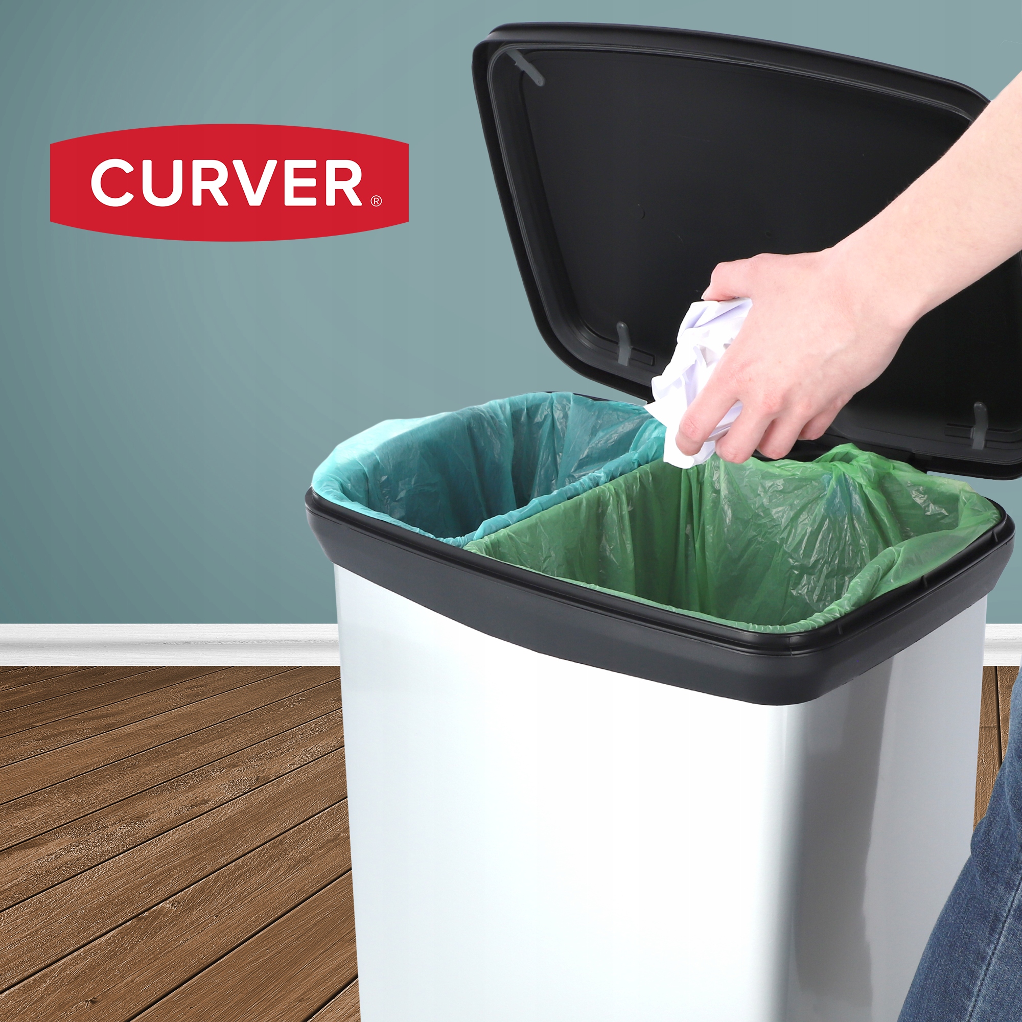 Kosz na śmieci Curver Deco Bin 10L + 18L, srebrny