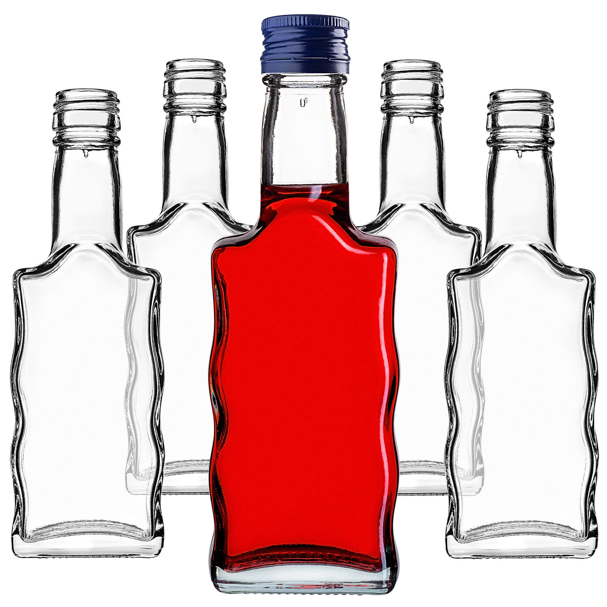 Szklana butelka na nalewkę Fala 200ml z granatową zakrętką 10 szt.