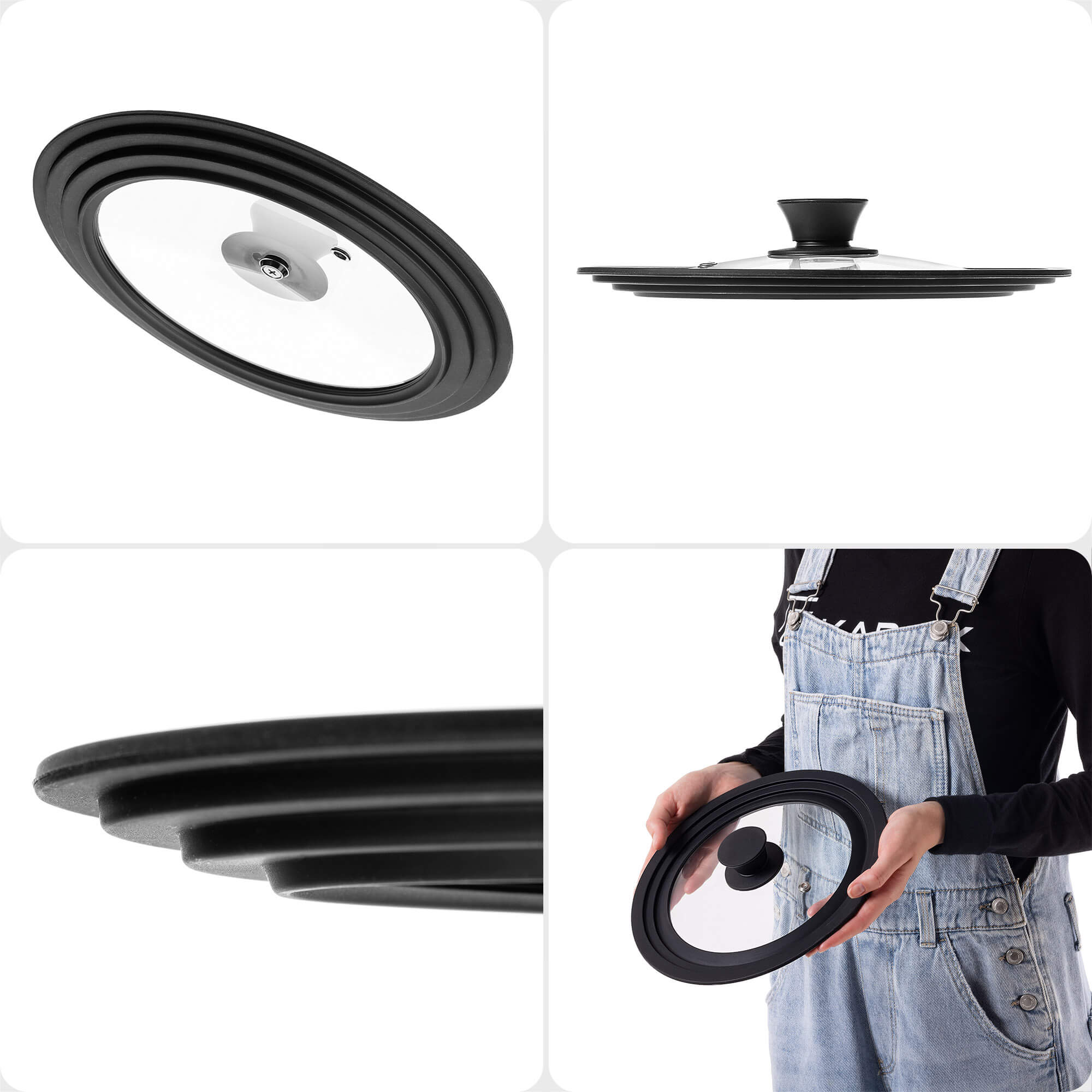 Pokrywa szklana multisize Aiola na garnek 20-24 cm z czarnym matowym uchwytem
