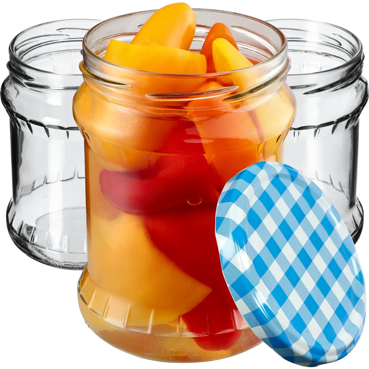 Słoiki na przetwory Kisko 500ml 8szt fi 82 mm + wieczka "Niebieska Krata"