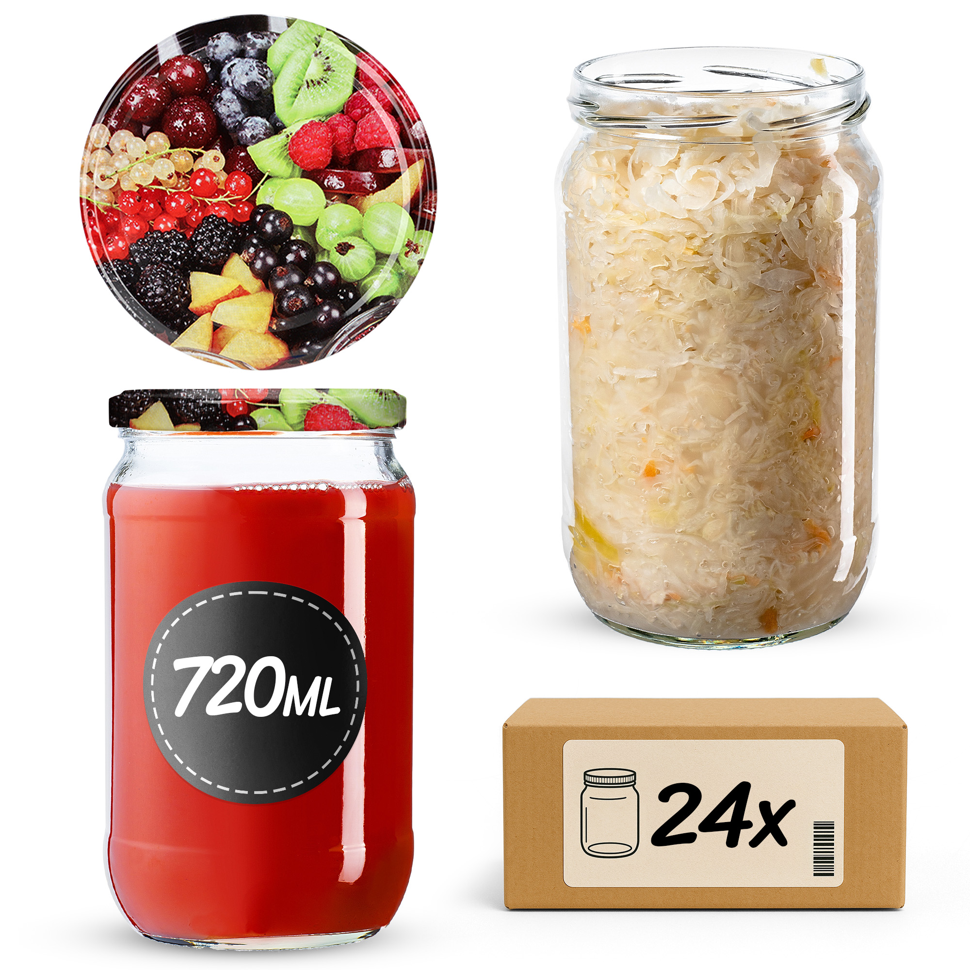 Słoiki na przetwory Niva 720ml 24szt fi 82 mm + wieczka "Mix owoców"