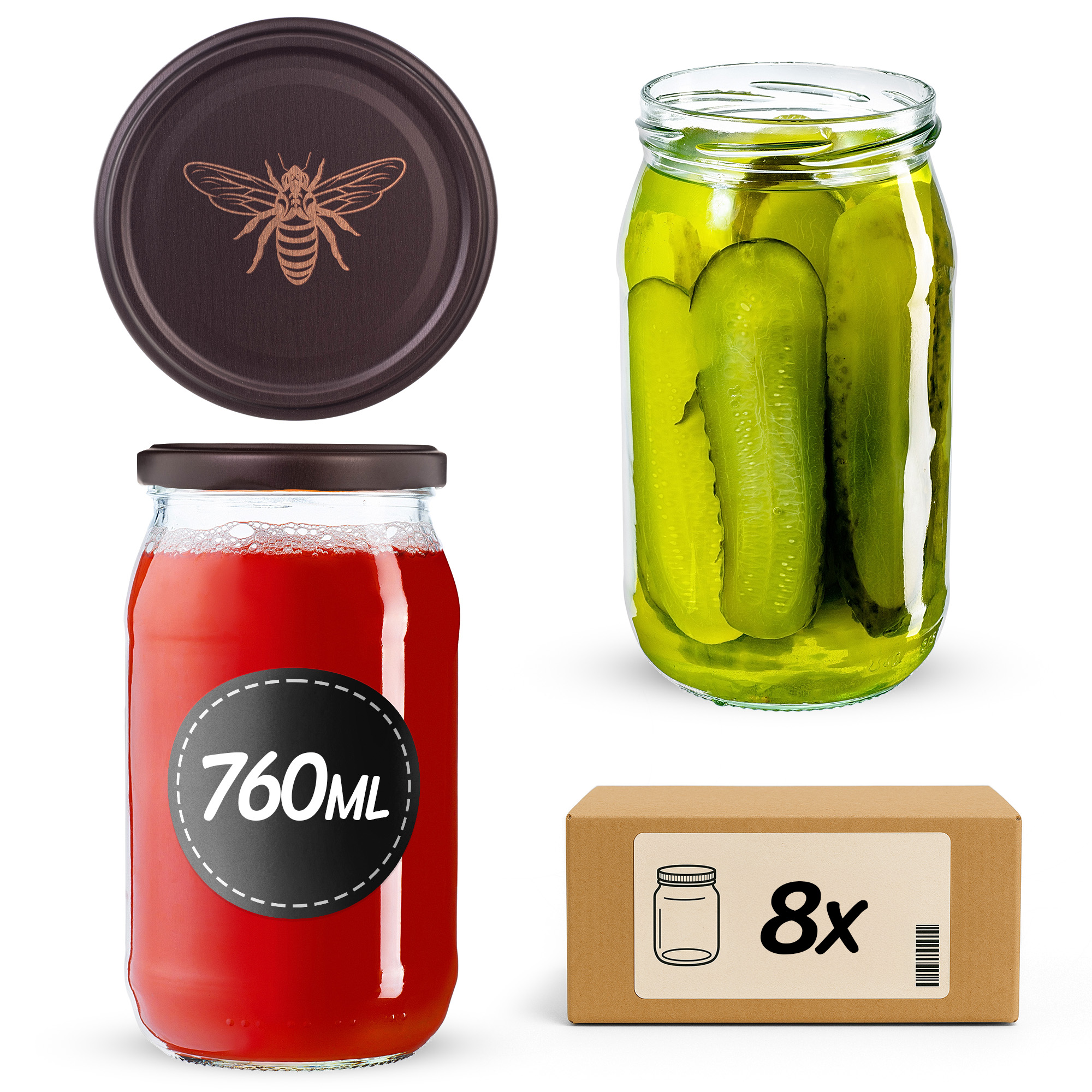 Słoiki na przetwory Niva 760ml fi 82 mm 8szt + wieczko Pszczoła