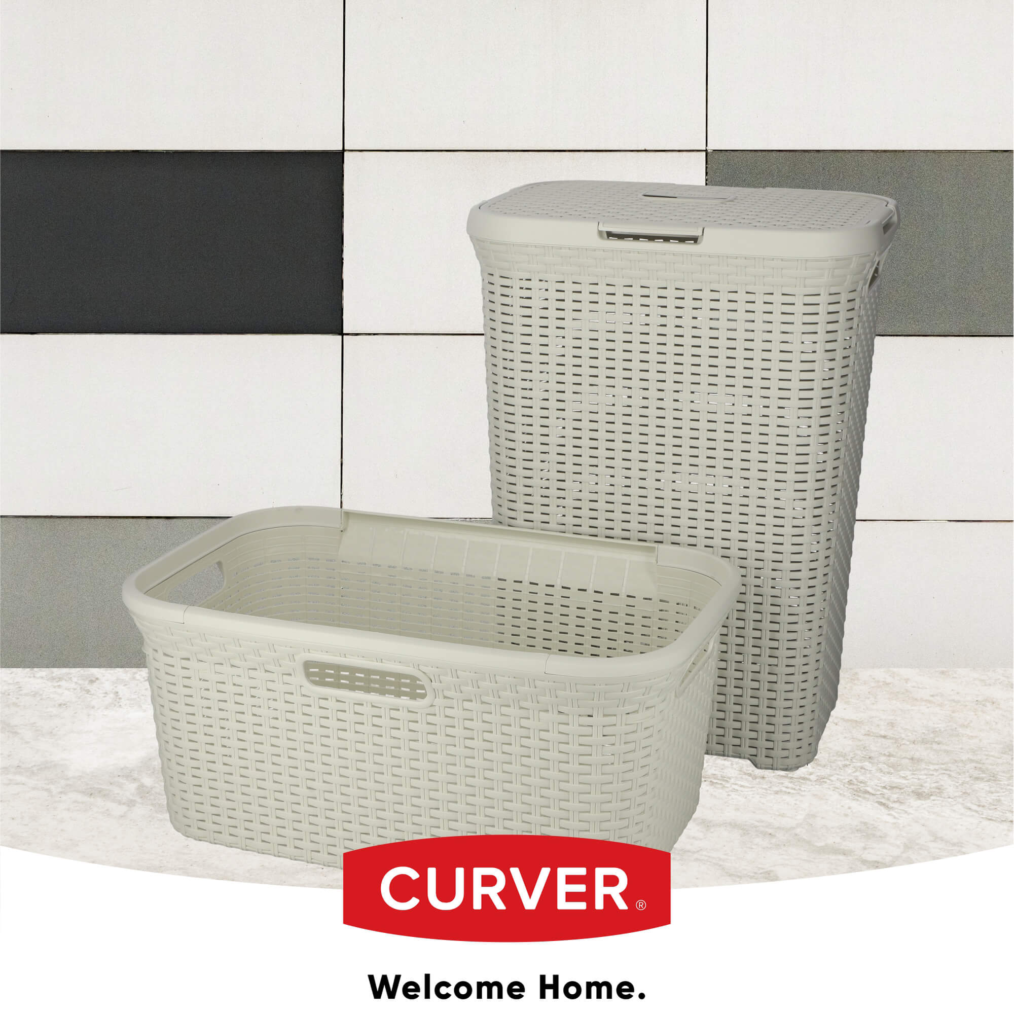 Kosz z pokrywą Curver Natural Style 60L kremowy