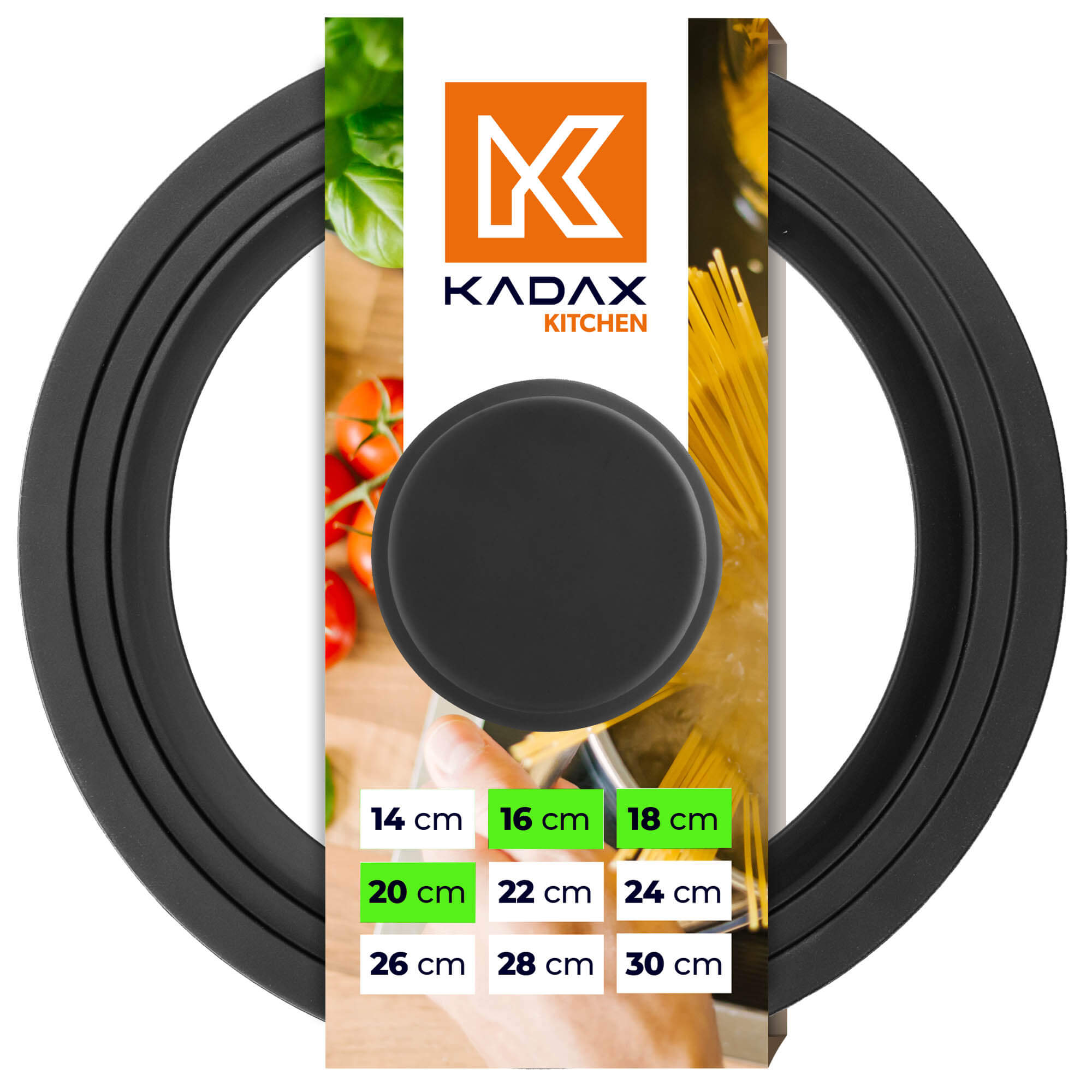 Pokrywa szklana multisize Aiola na garnek 16-20 cm z czarnym matowym uchwytem