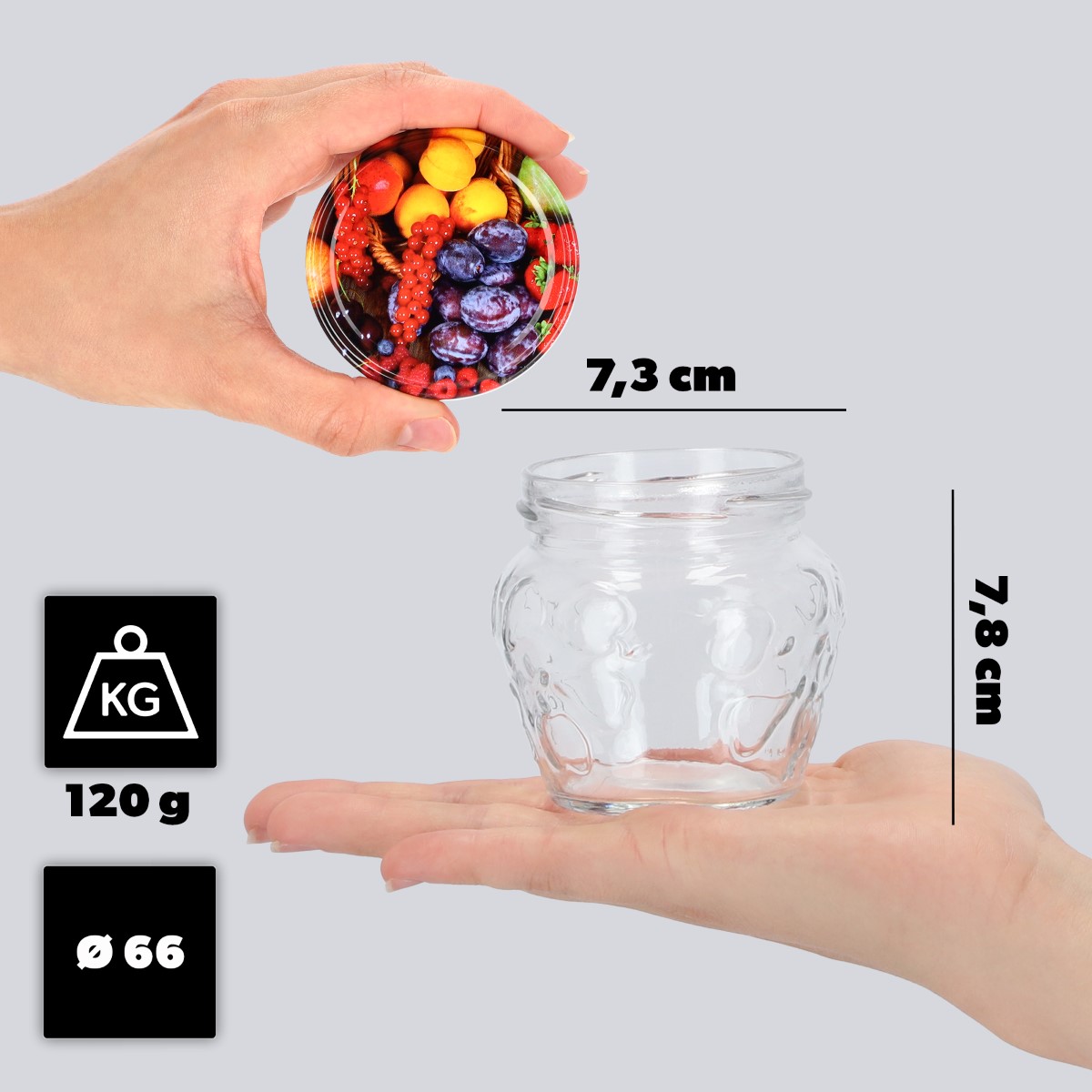 Słoiki Kemi 200ml 10szt fi 66 mm + wieczka "Mix Owoców"