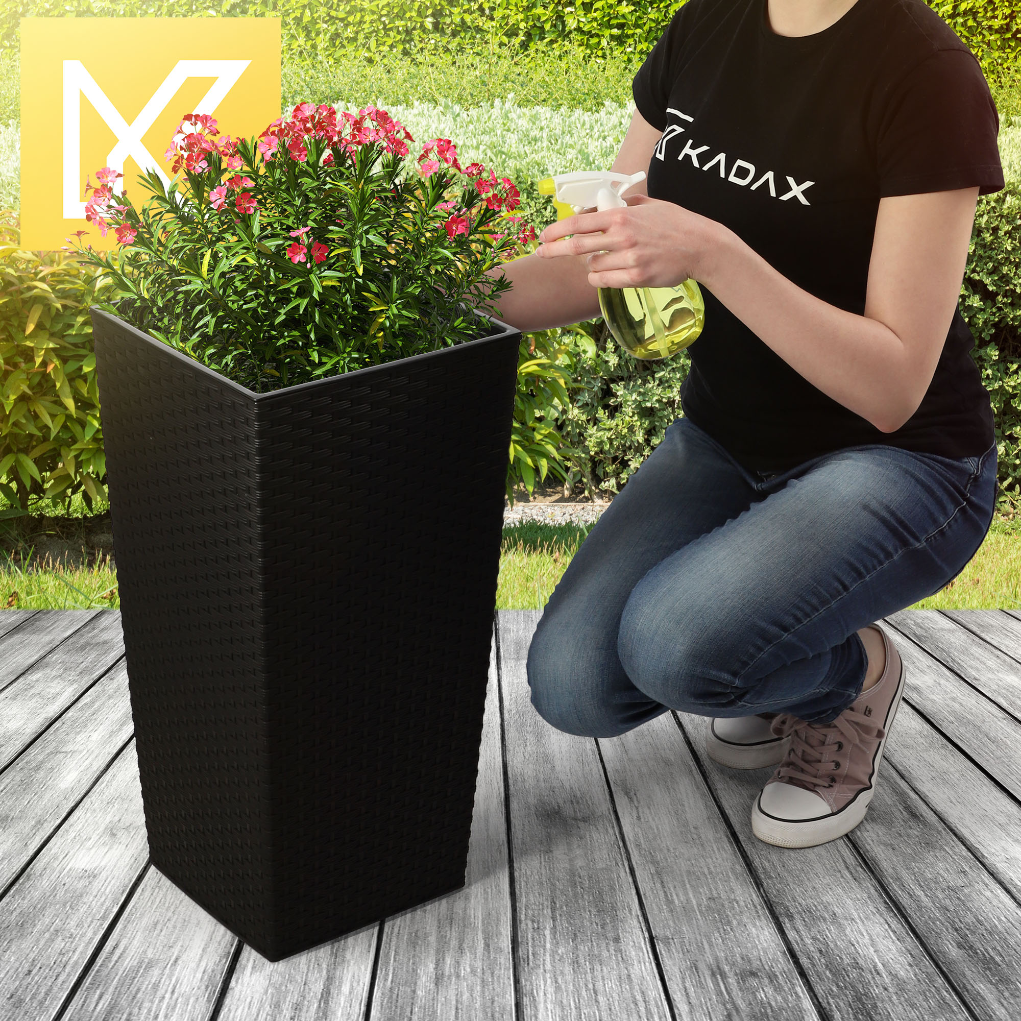 Donice na kwiaty z wkładem Pesaro rattan 19 cm + 25 cm + 30 cm, czarne