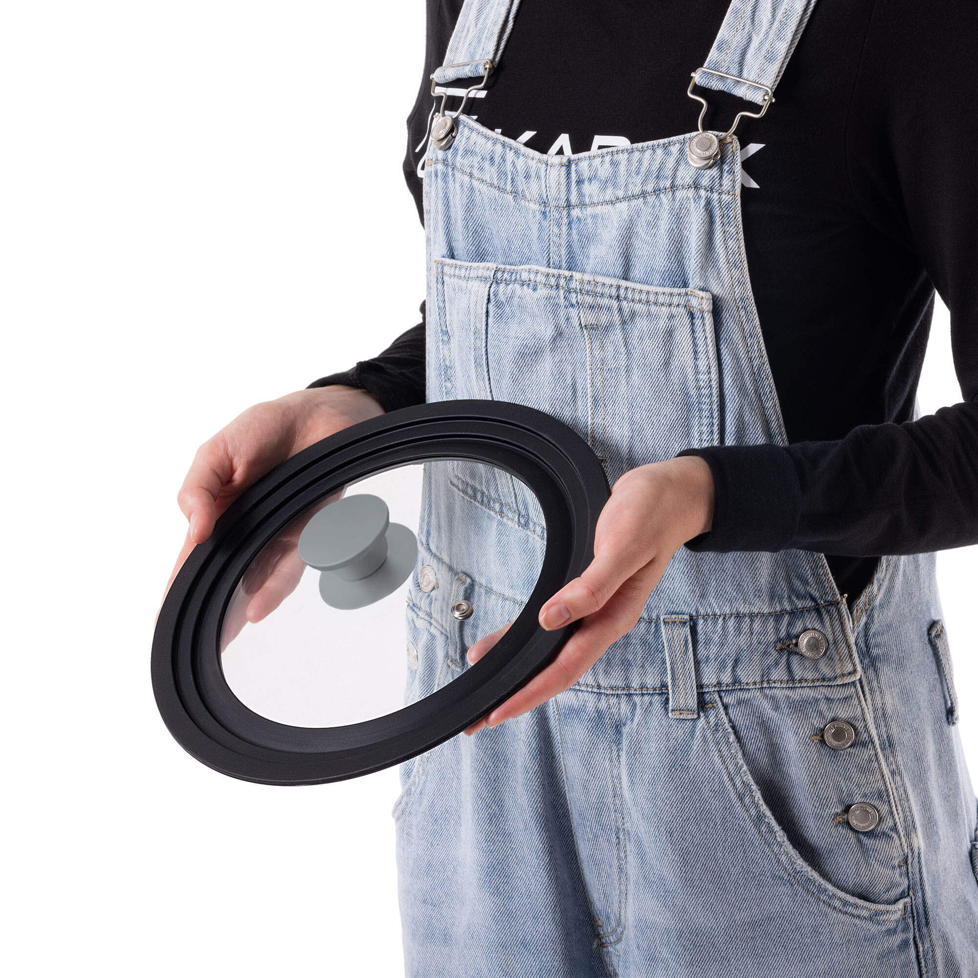 Pokrywa szklana multisize Aiola na garnek 20-24 cm z szarym uchwytem