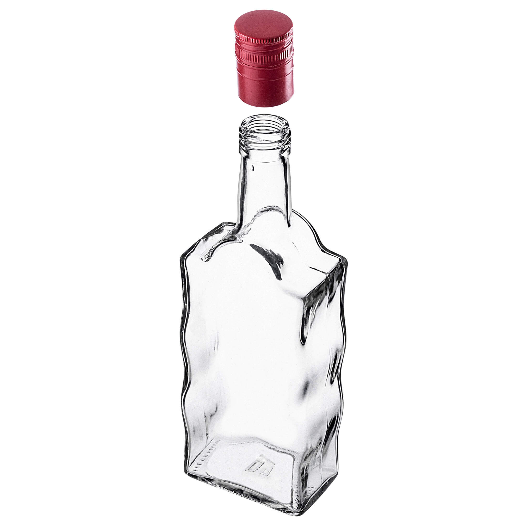 Szklana butelka na nalewkę Fala 500ml z długą czerwoną zakrętką 5 szt.