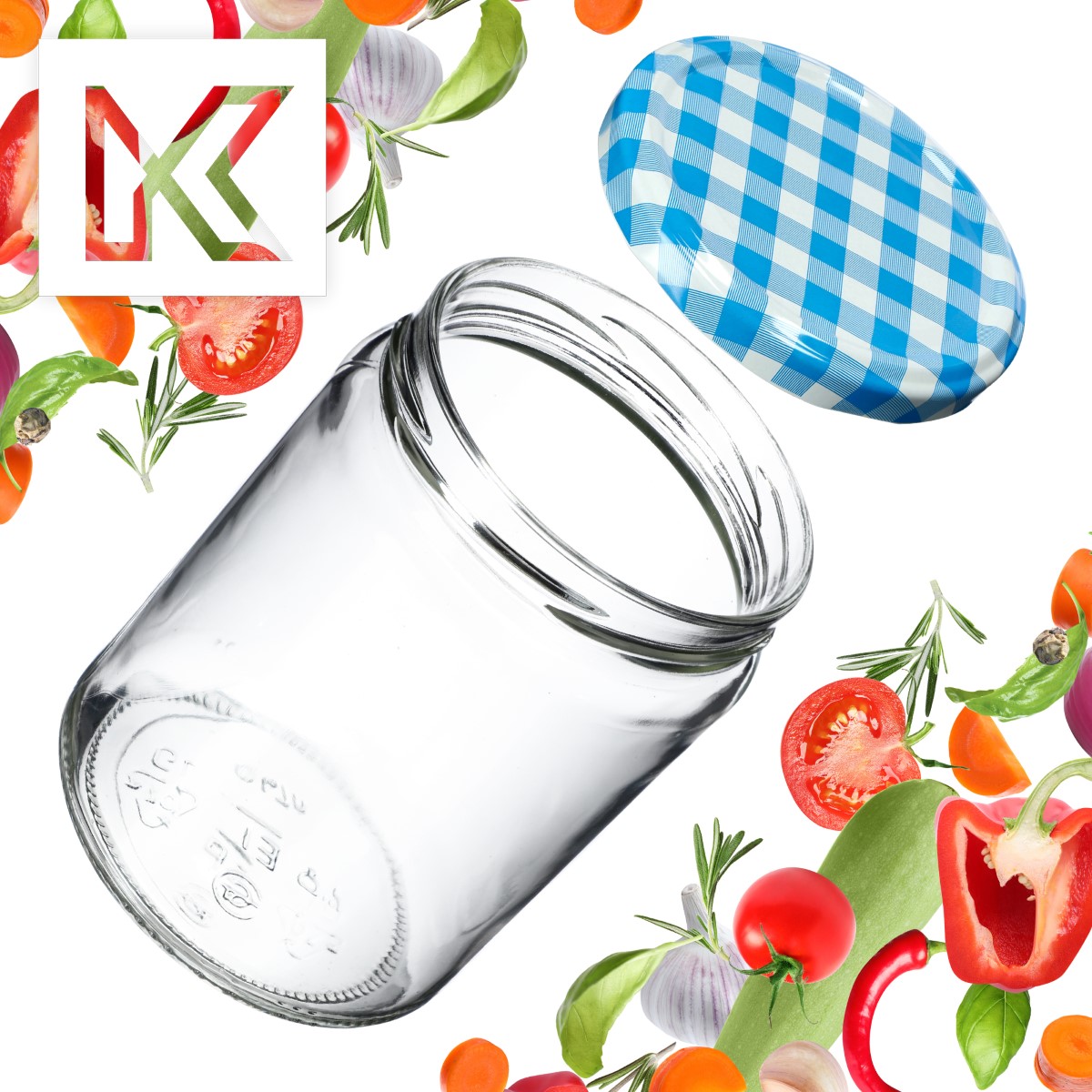 Słoiki na przetwory Maki 540ml 24szt fi 82 mm + wieczka "Niebieska Krata"