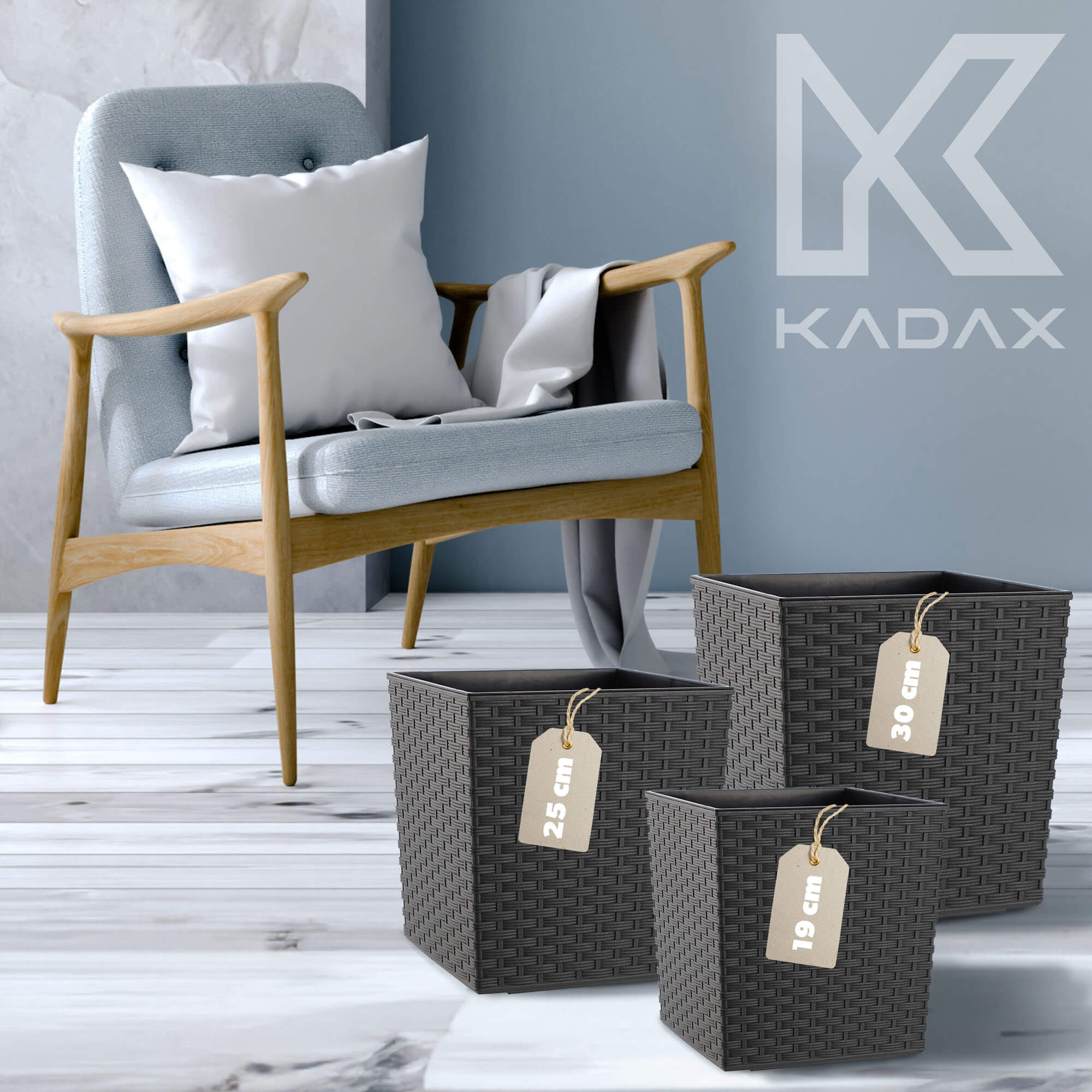 Donica na kwiaty z wkładem rattan 30 cm, grafit