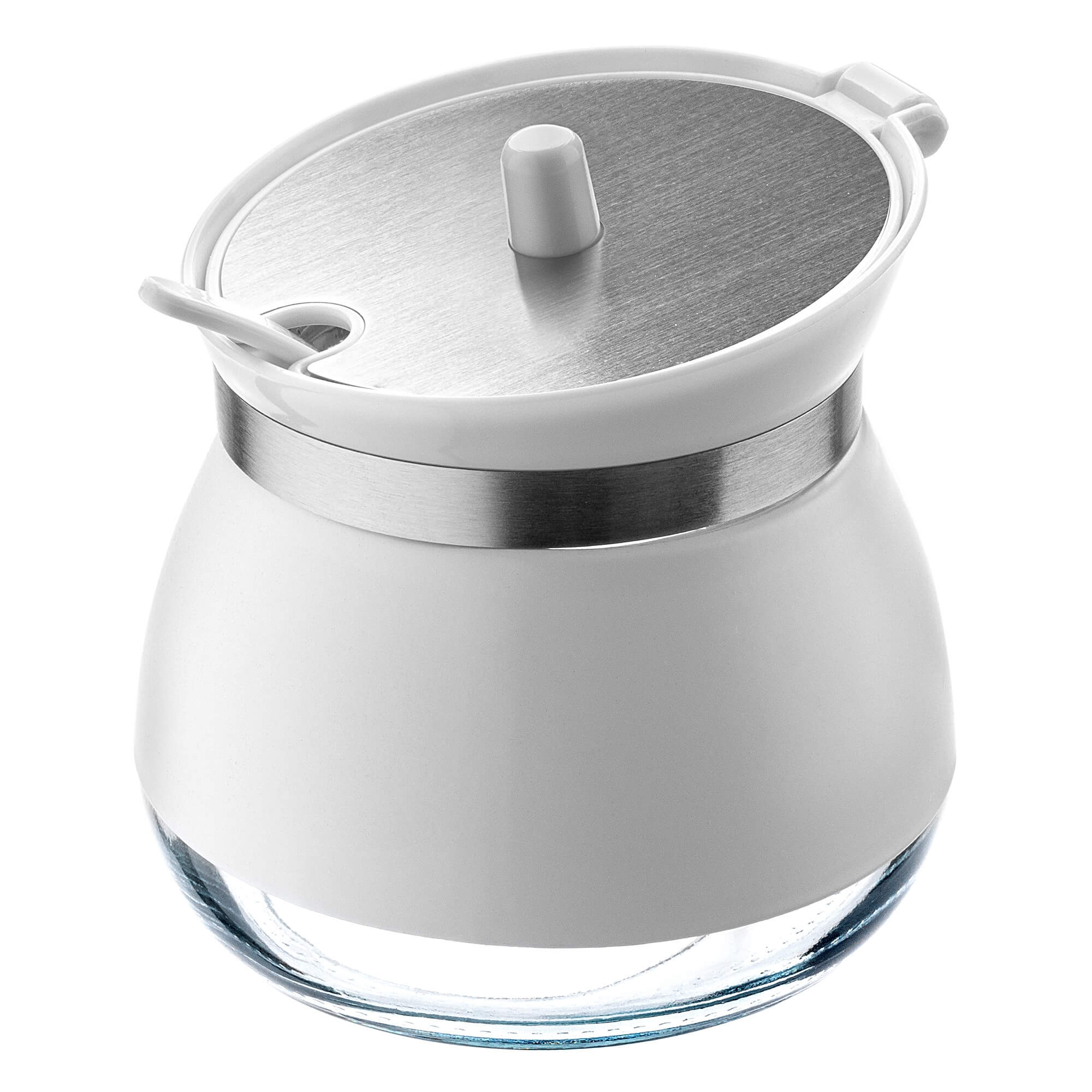 Cukiernica szklana z łyżeczką Lerin 270 ml, biała