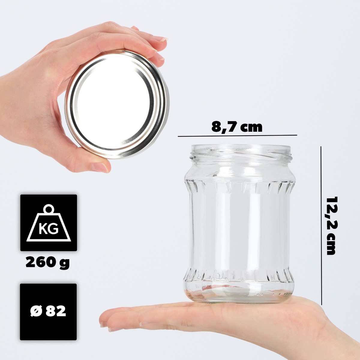 Słoiki na przetwory Kisko 500ml 48szt fi 82 mm + wieczka srebrne