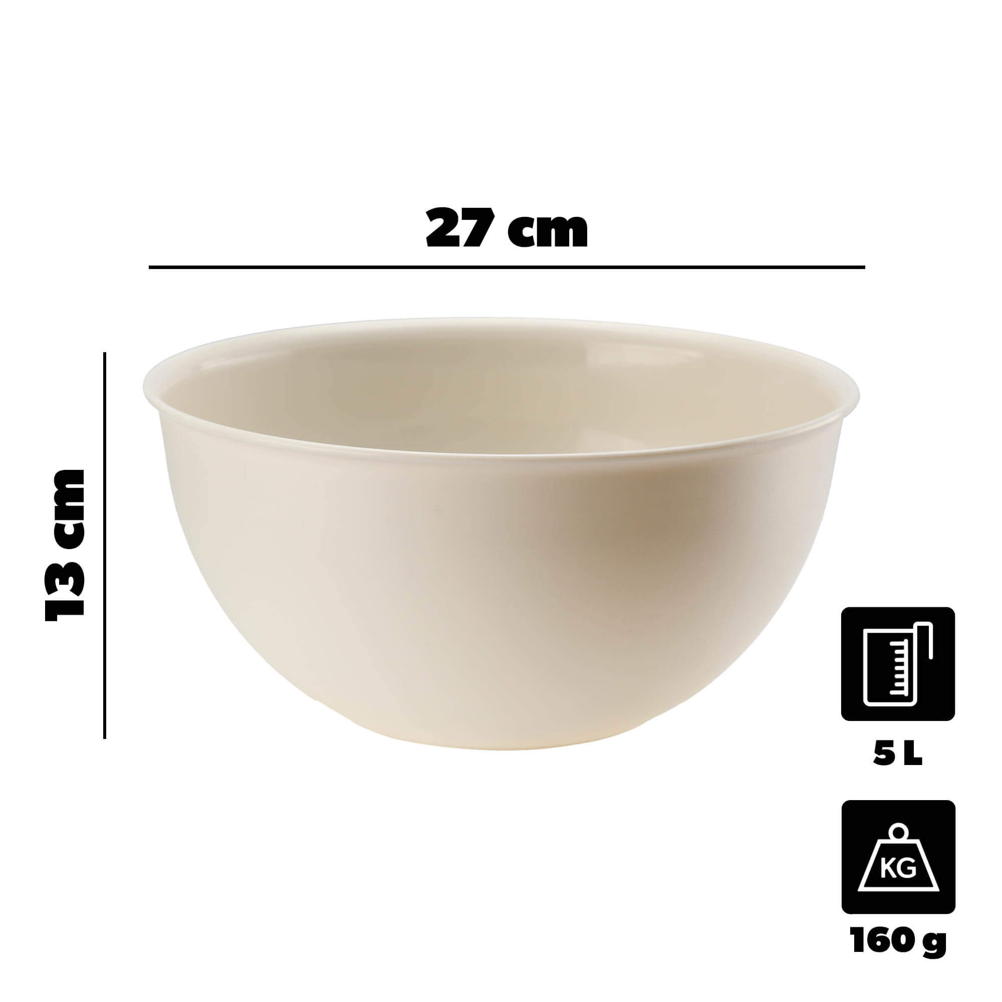Plastikowa miska kuchenna Musano 5L, kremowa