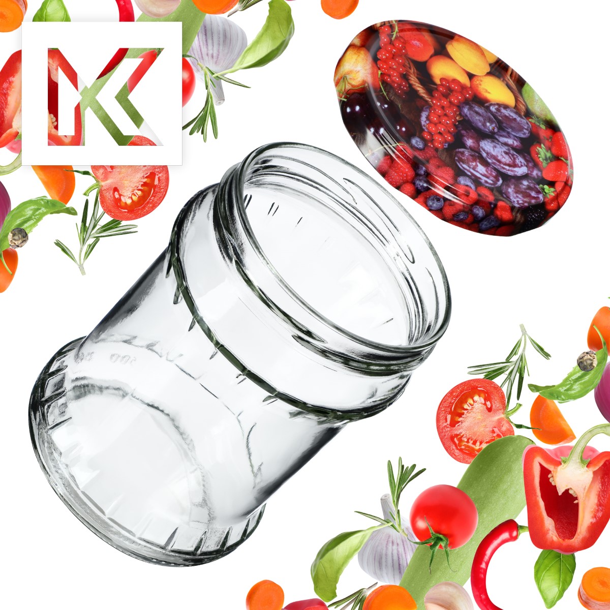 Słoiki na przetwory Kisko 500ml 24szt fi 82 mm + wieczka "Owoce"