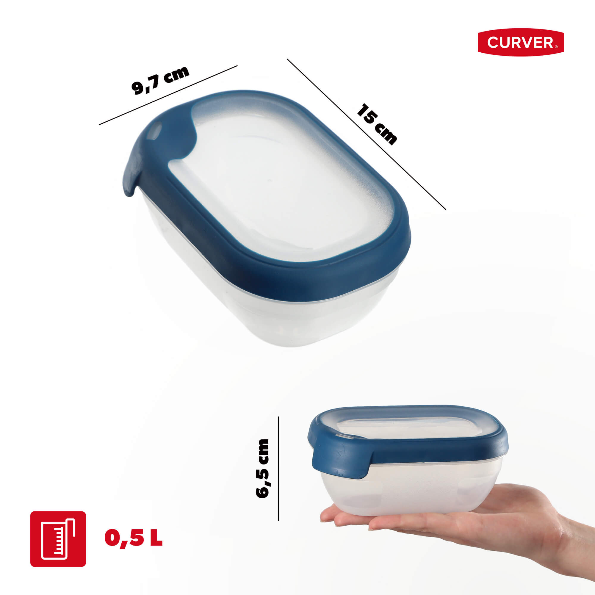 Pojemnik prostokątny 0.5L Curver Grand Chef Line, niebieski