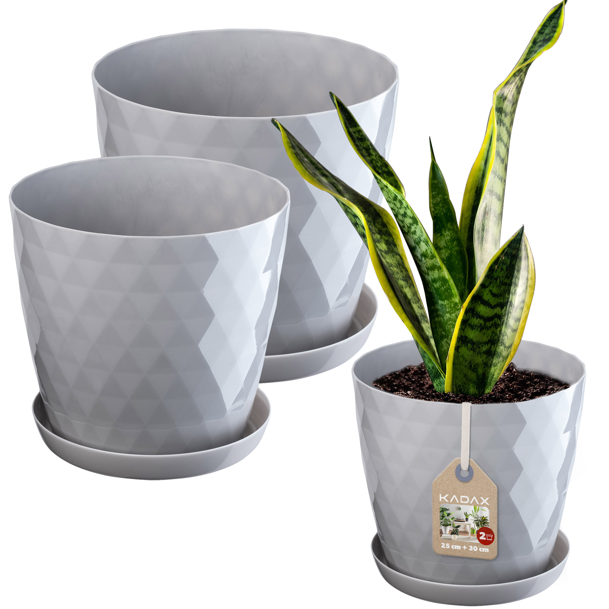 Doniczka na kwiaty z podstawką szara Amily 25 cm + 30 cm, 2 szt.