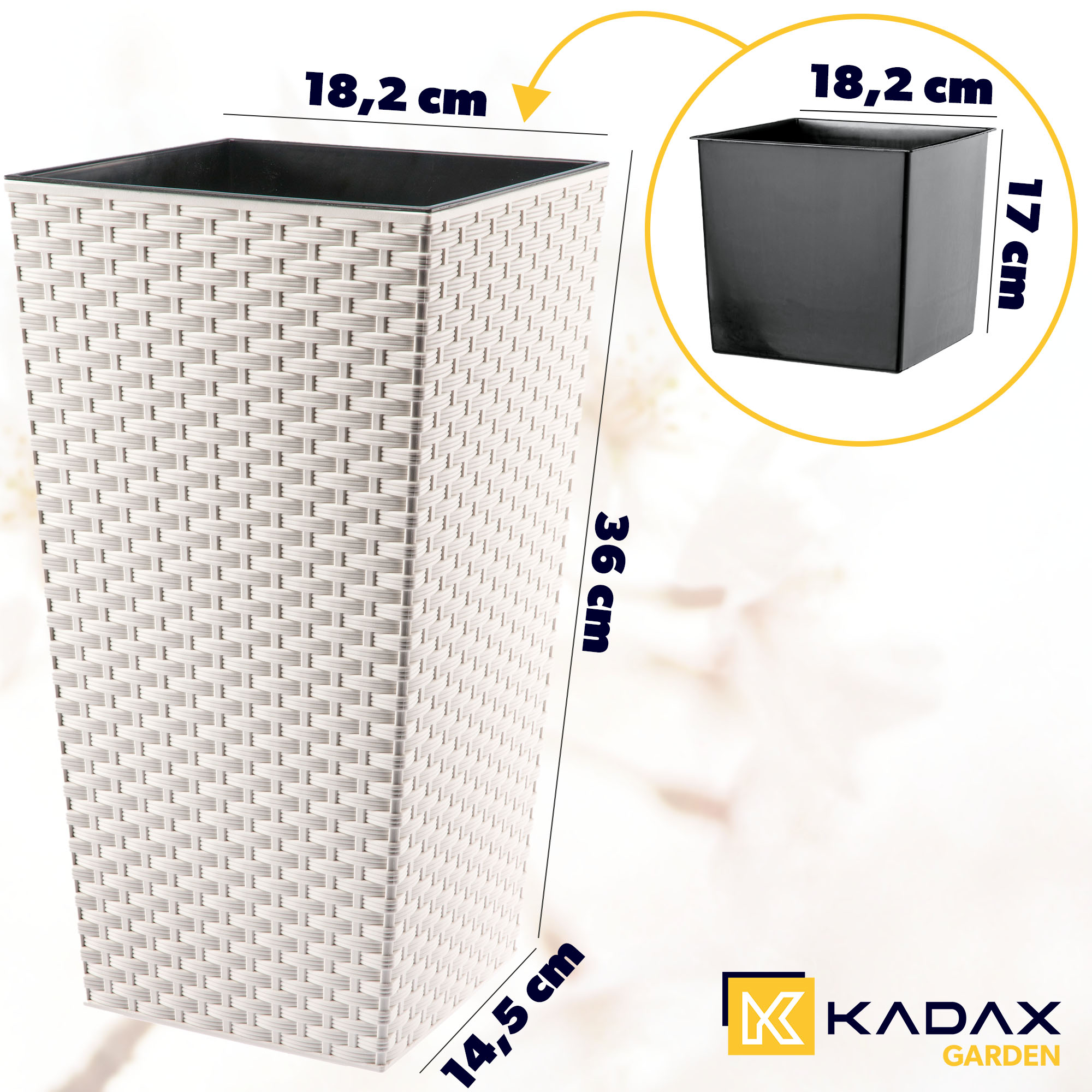 Donica z wkładem rattan Pesaro 19 cm, kremowa