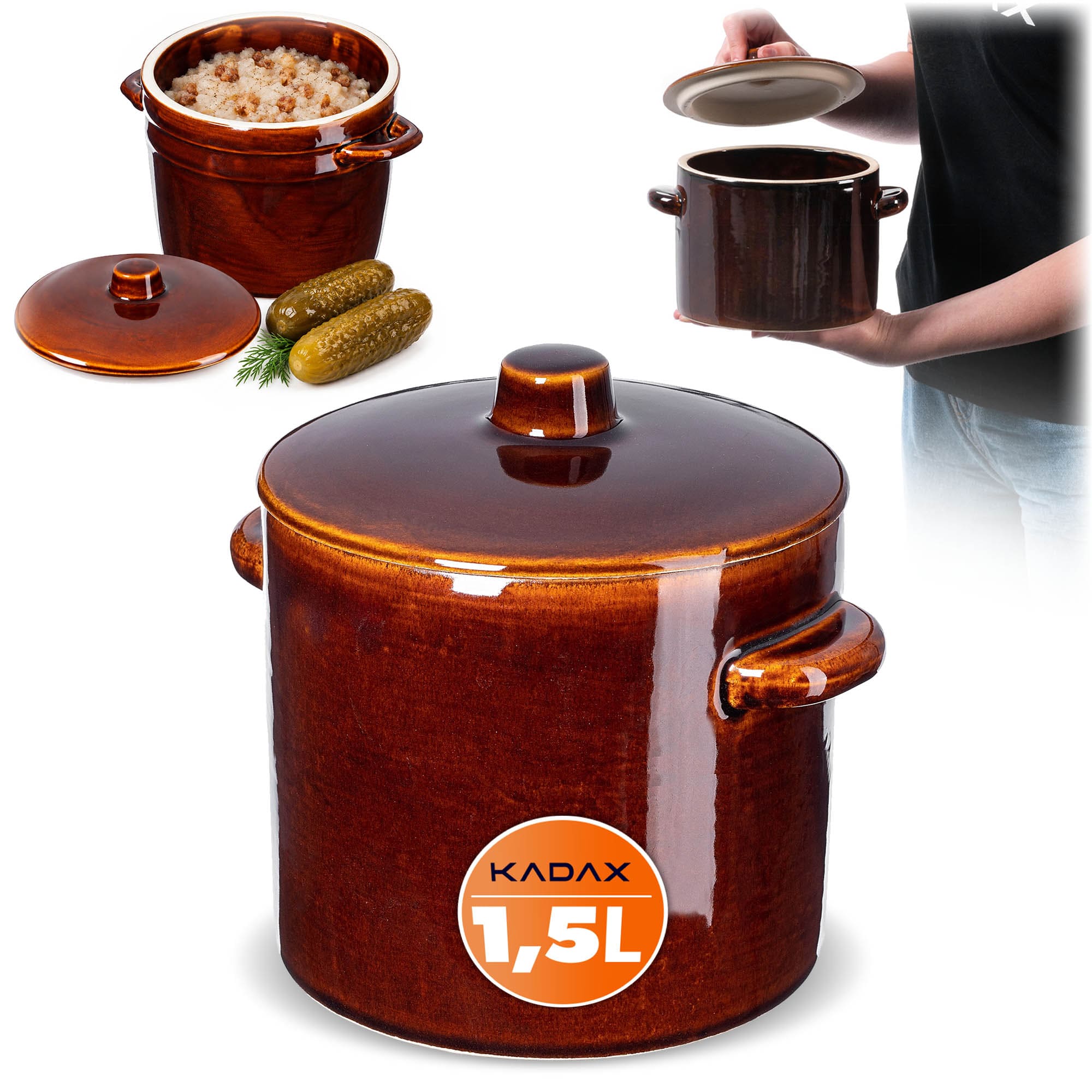 Garnek kamionkowy Athena 1.5L 17cm z pokrywką