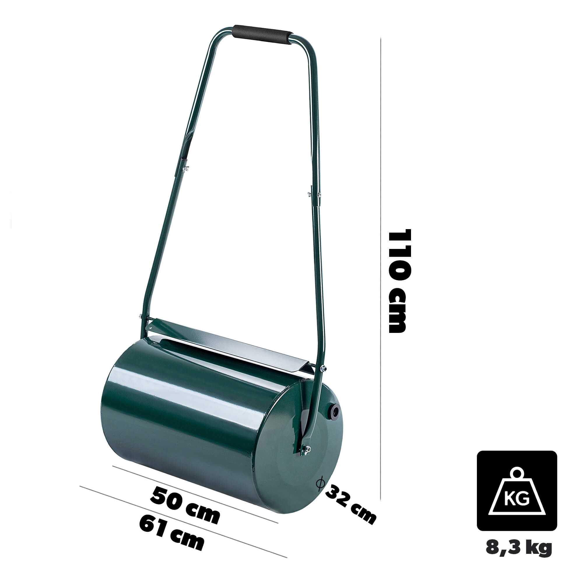 Walec do trawników ogrodowych Cernon 50 cm 40L zielony
