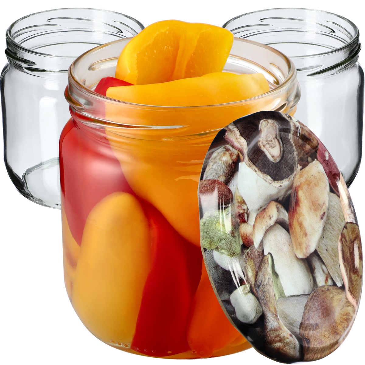 Słoiki na przetwory Salla 425ml 48szt fi 82 mm + wieczka "Grzyby"