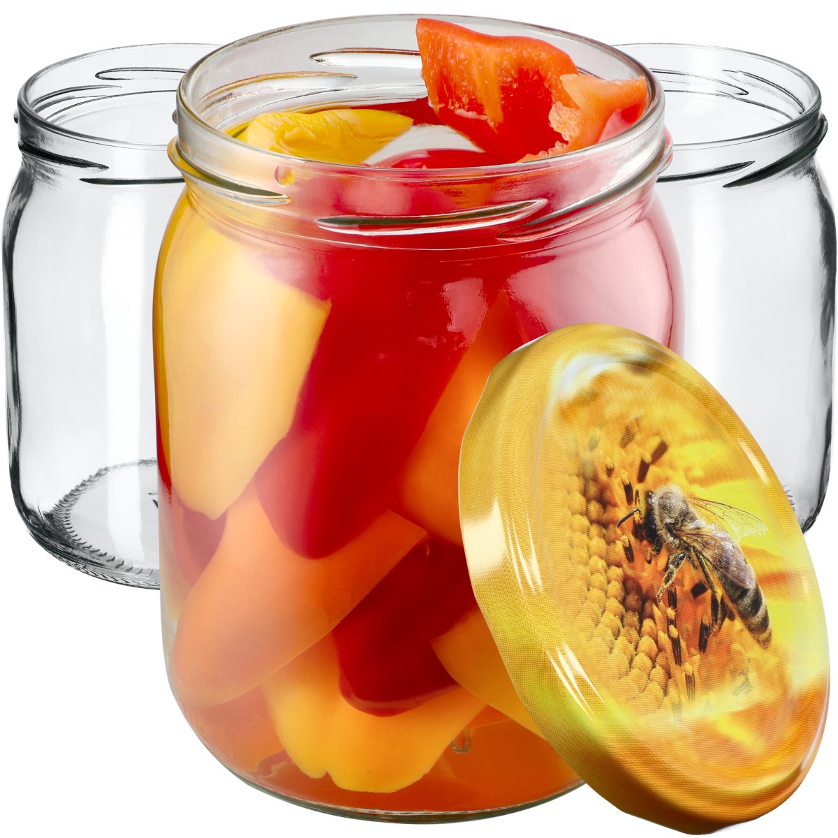 Słoiki Senna 540ml 16szt fi 82 mm + wieczka "Pszczoła"