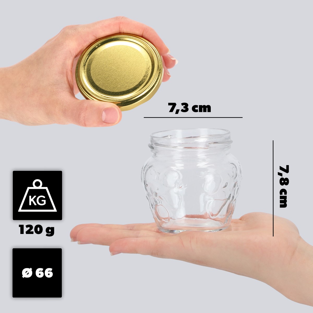 Słoiki Kemi 200ml 100szt fi 66 mm + wieczka złote