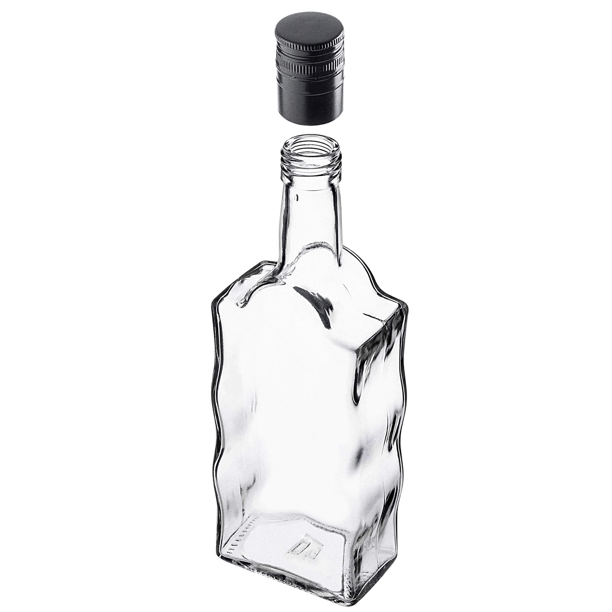 Szklana butelka na nalewkę Fala 500ml z długą czarną zakrętką 50 szt.