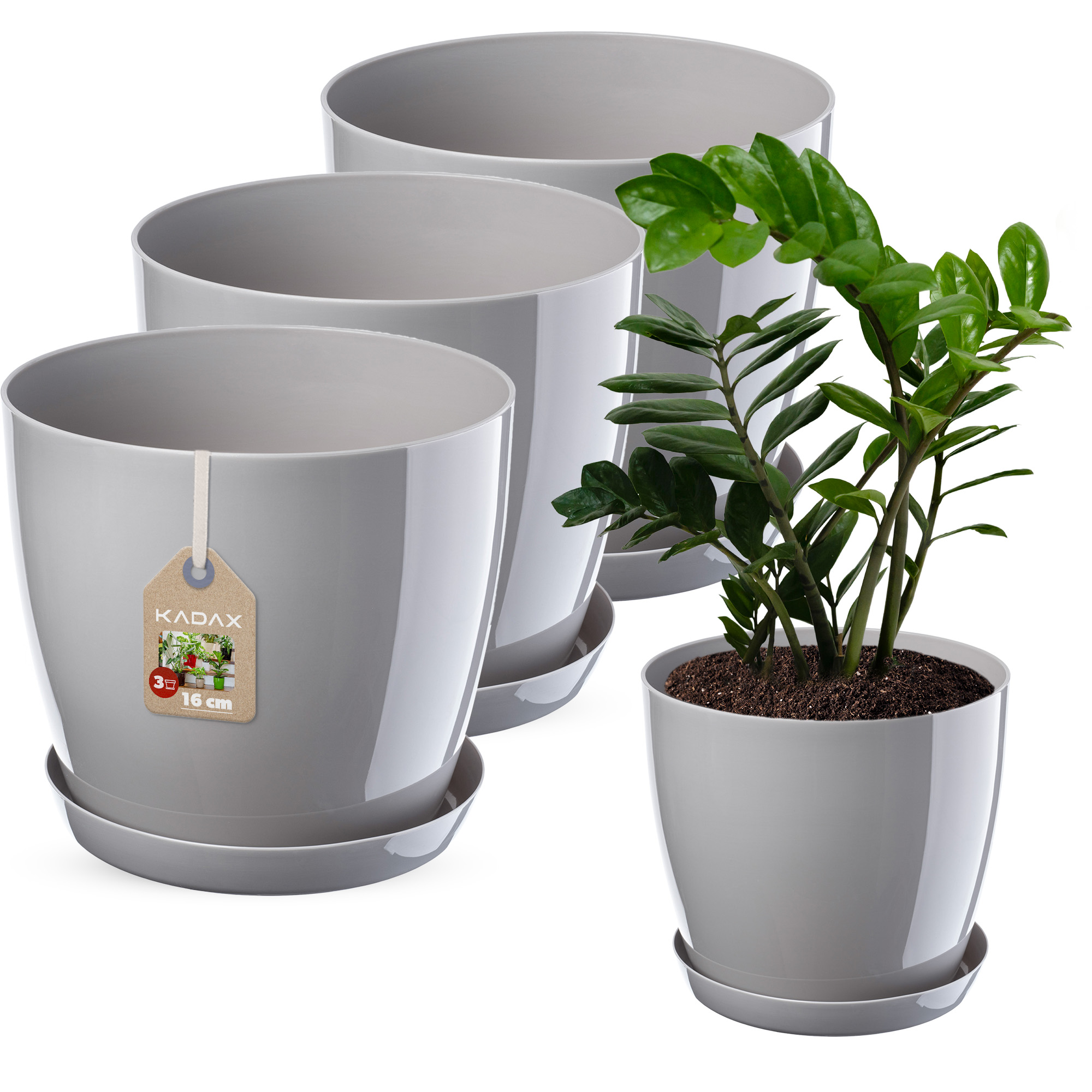 Doniczka Agen z podstawką szara 16 cm, 3 szt.