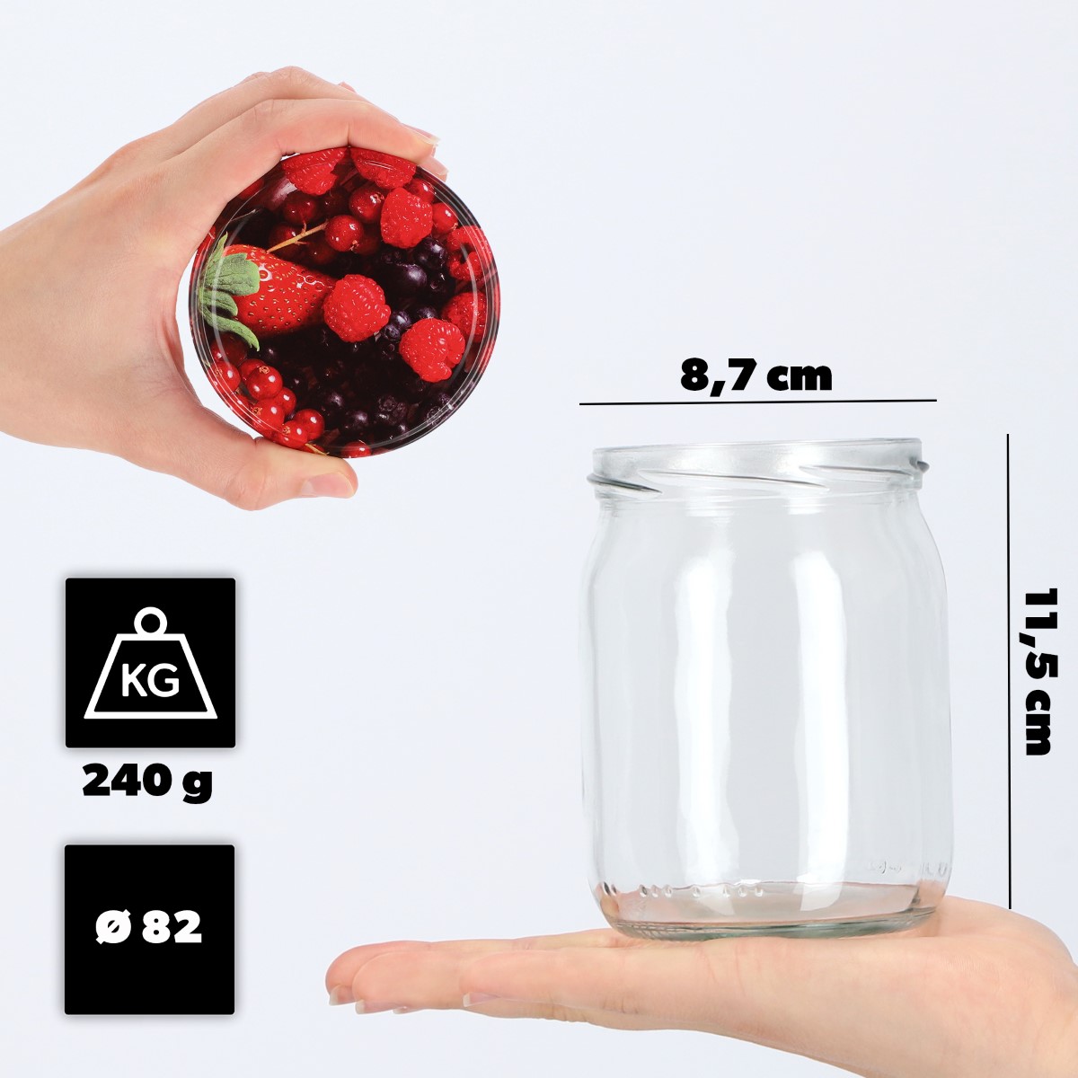 Słoiki Senna 540ml 48szt fi 82 mm + wieczka "Jagody"