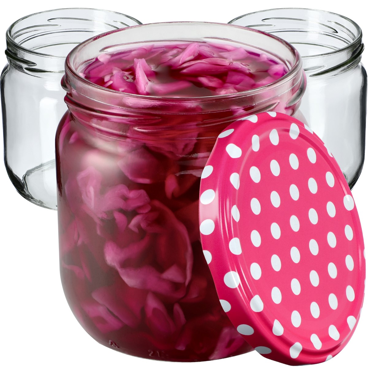 Słoiki na przetwory Salla 425ml 48szt fi 82 mm + wieczka "Groszek różowy"