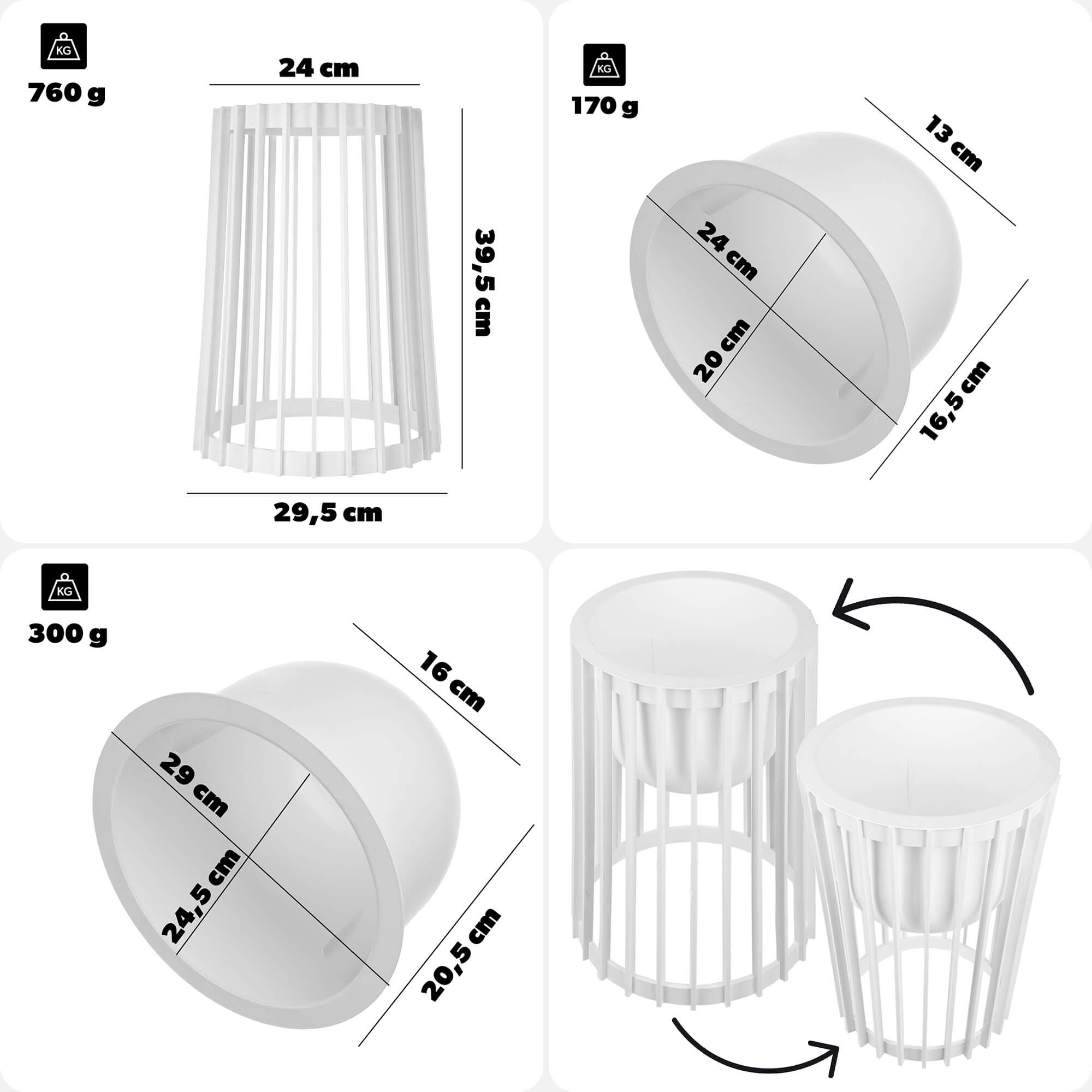 Kwietnik dwustronny Aytre 40 cm biały + 2 wkłady