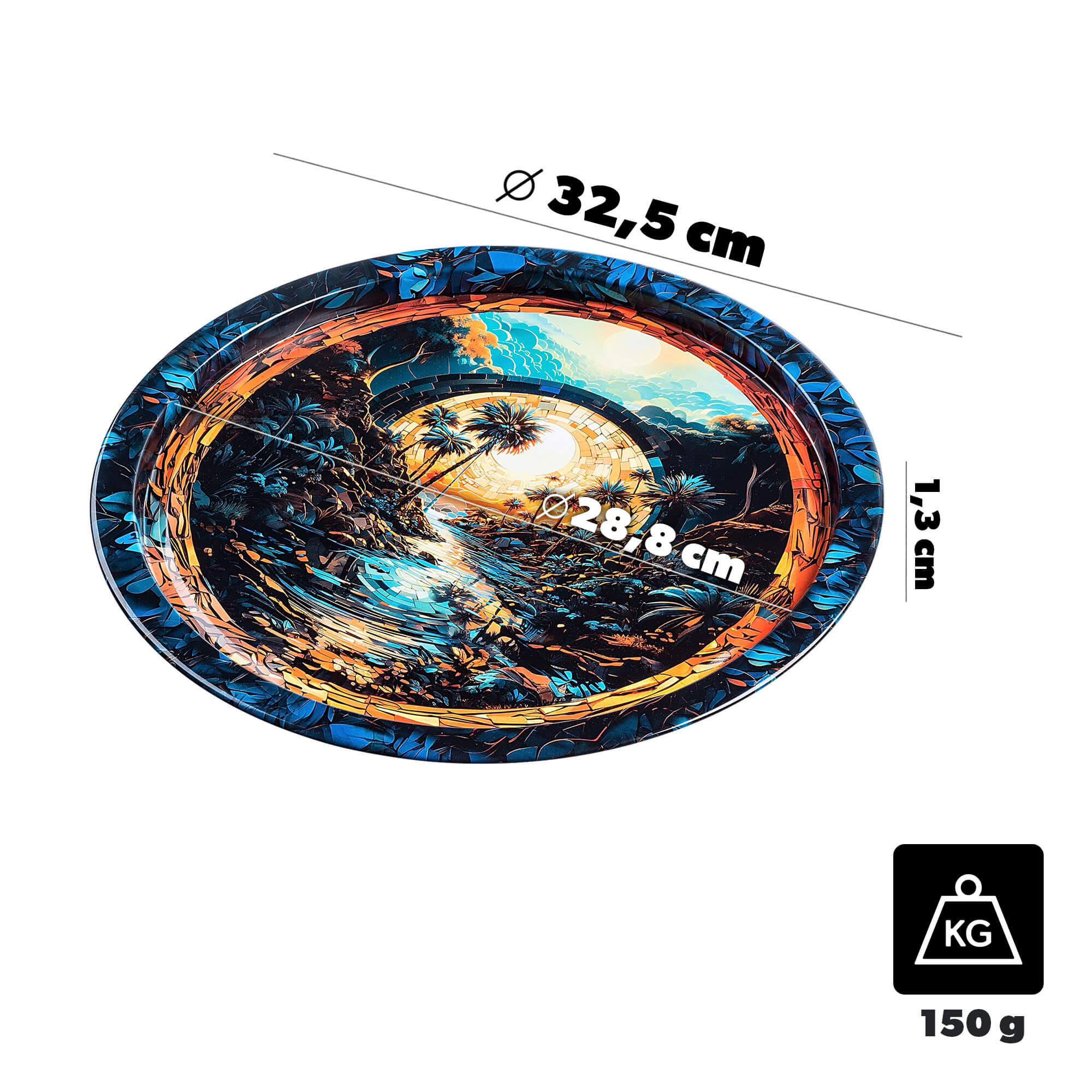 Taca okrągła litografowana Terzone 32.5 cm metalowa "Palmy"