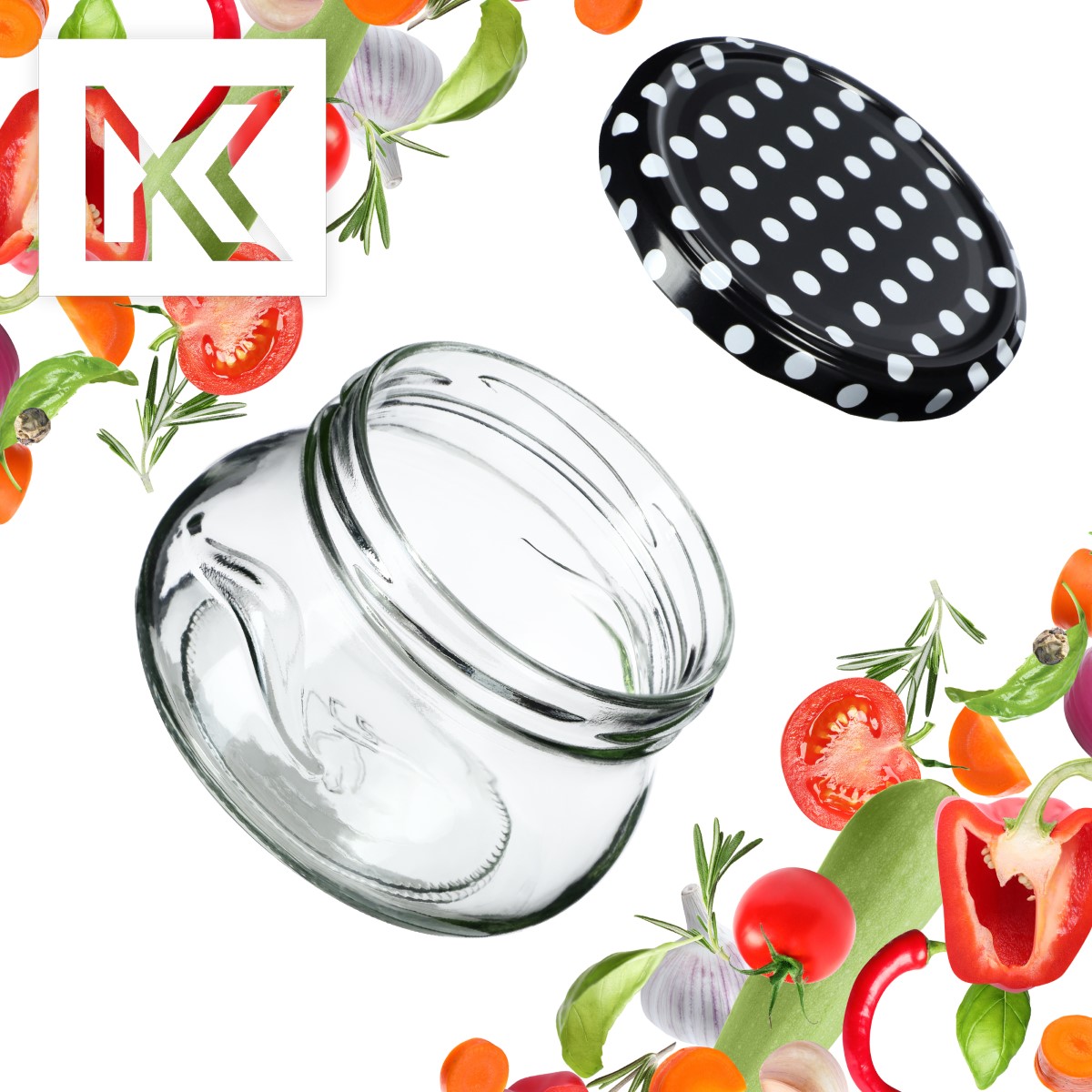 Słoiki na przetwory Raja 300ml 20szt fi 82 mm + wieczka "Czarny Groszek"