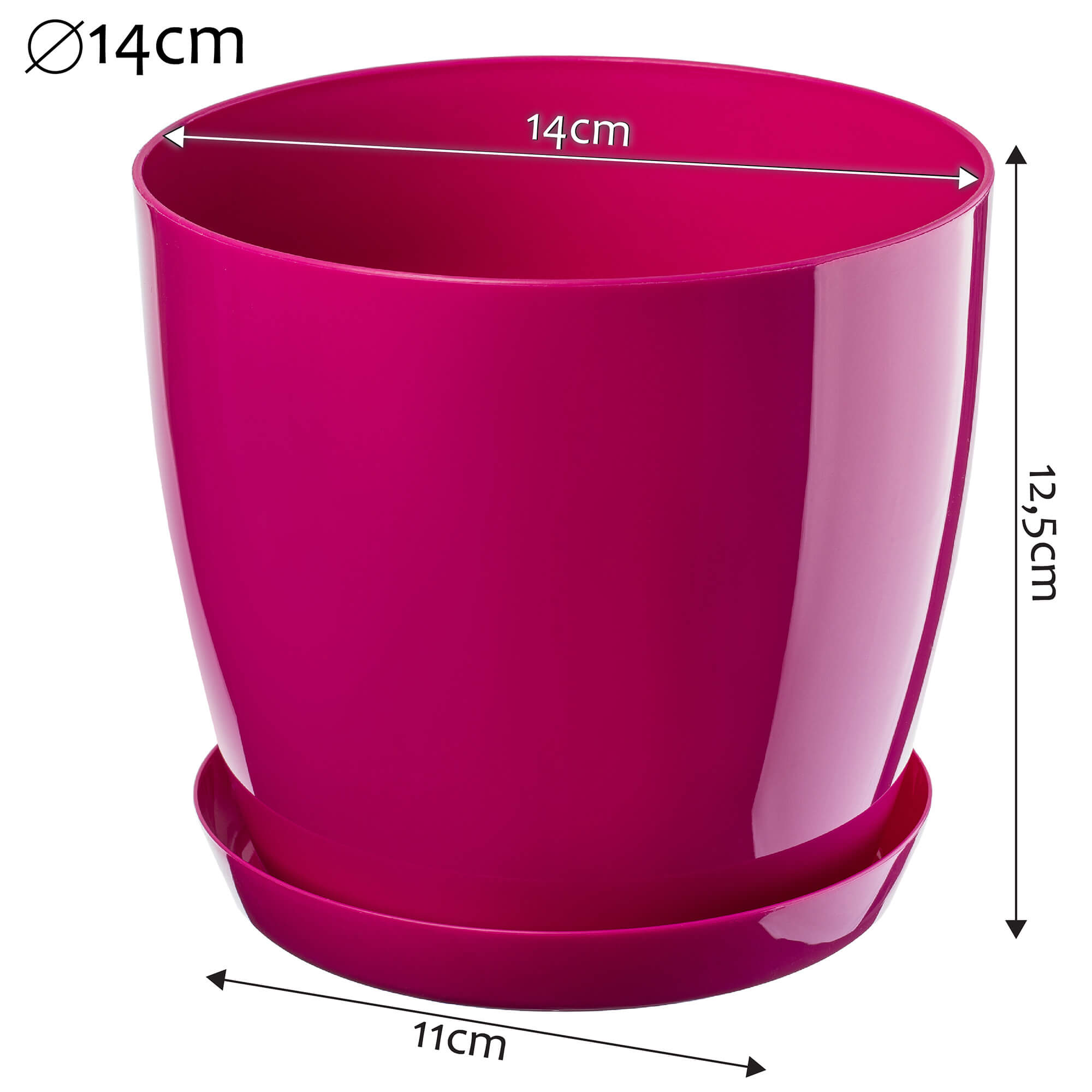 Doniczka na kwiaty z podstawką 14 cm, fuksja