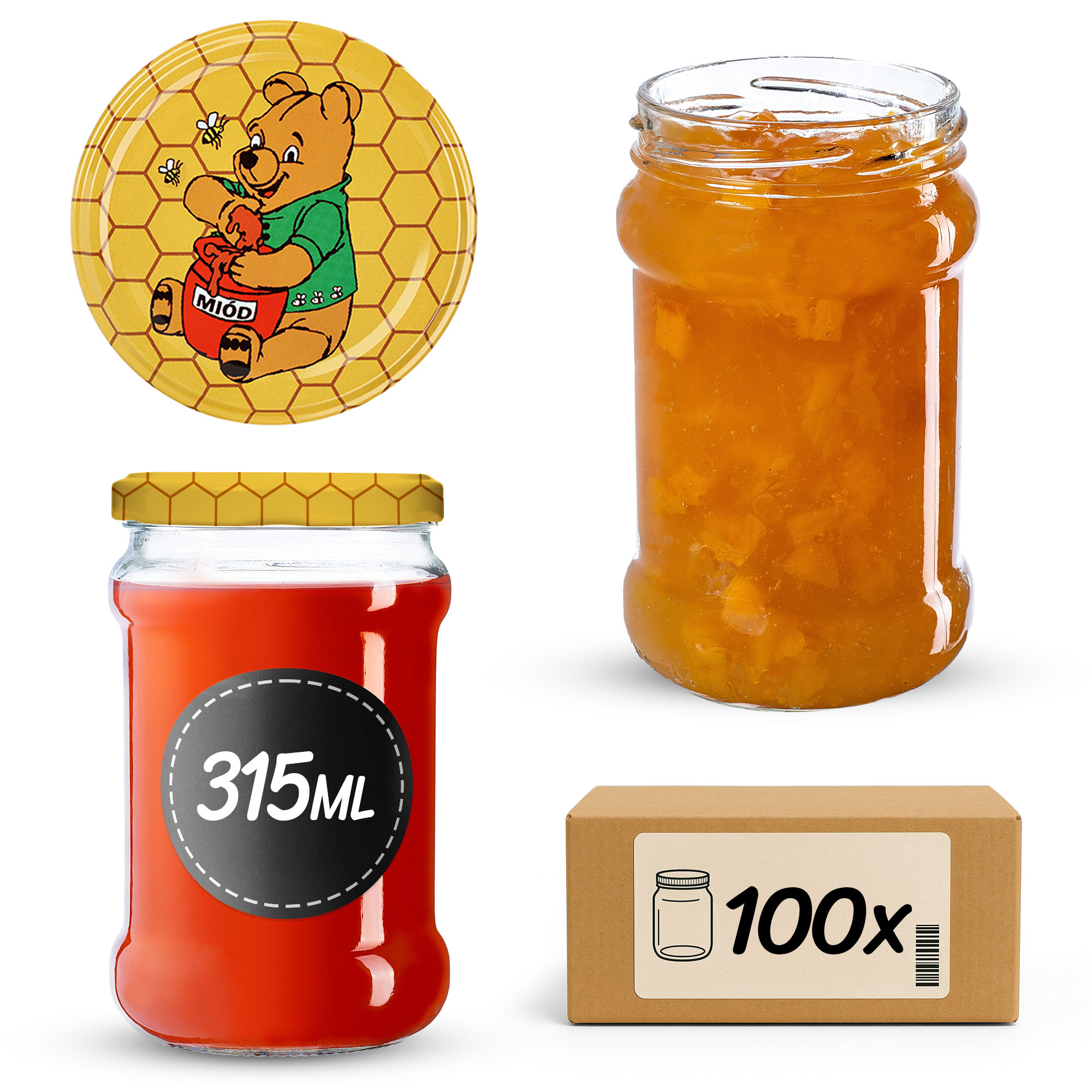 Słoiki na przetwory Seno 315ml 100szt fi 66 mm + wieczka "Miód"