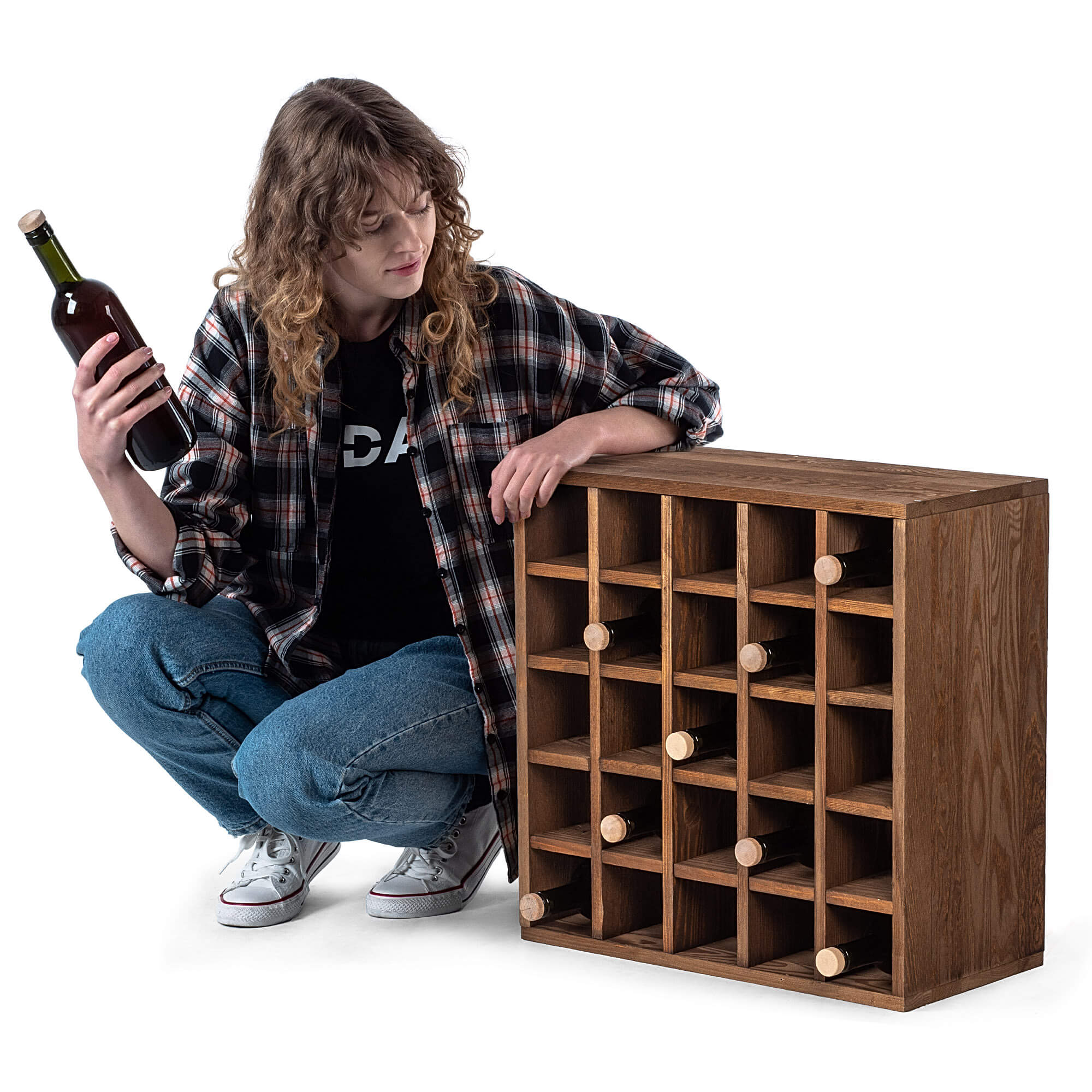 Regał na wino Loreo szachownica drewniany ciemny brąz