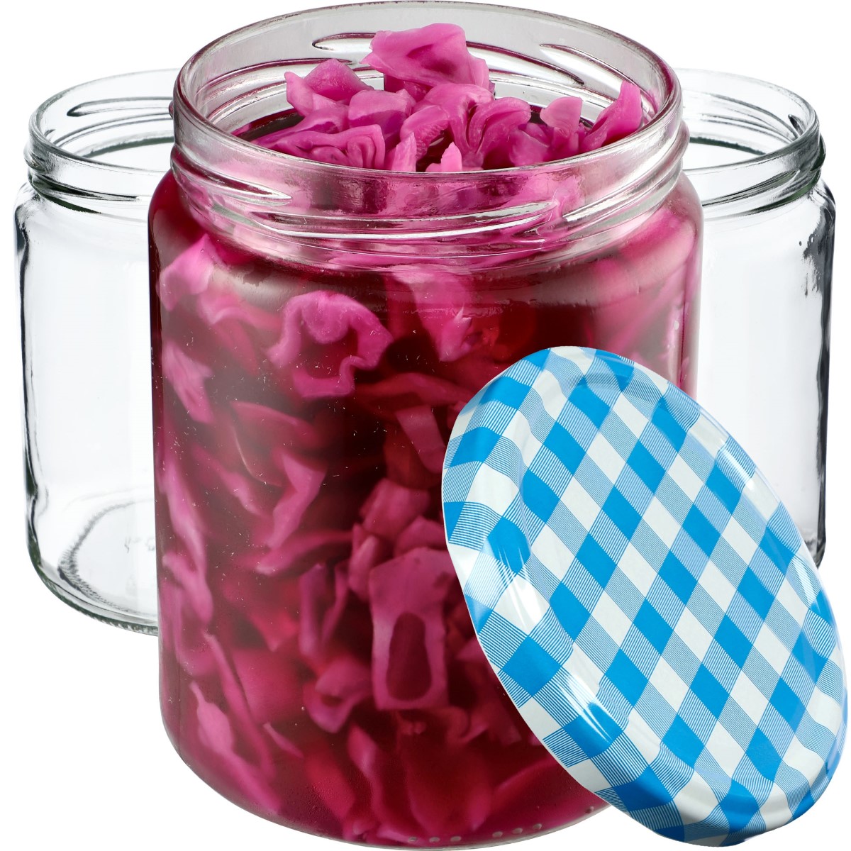 Słoiki na przetwory Maki 540ml 24szt fi 82 mm + wieczka "Niebieska Krata"