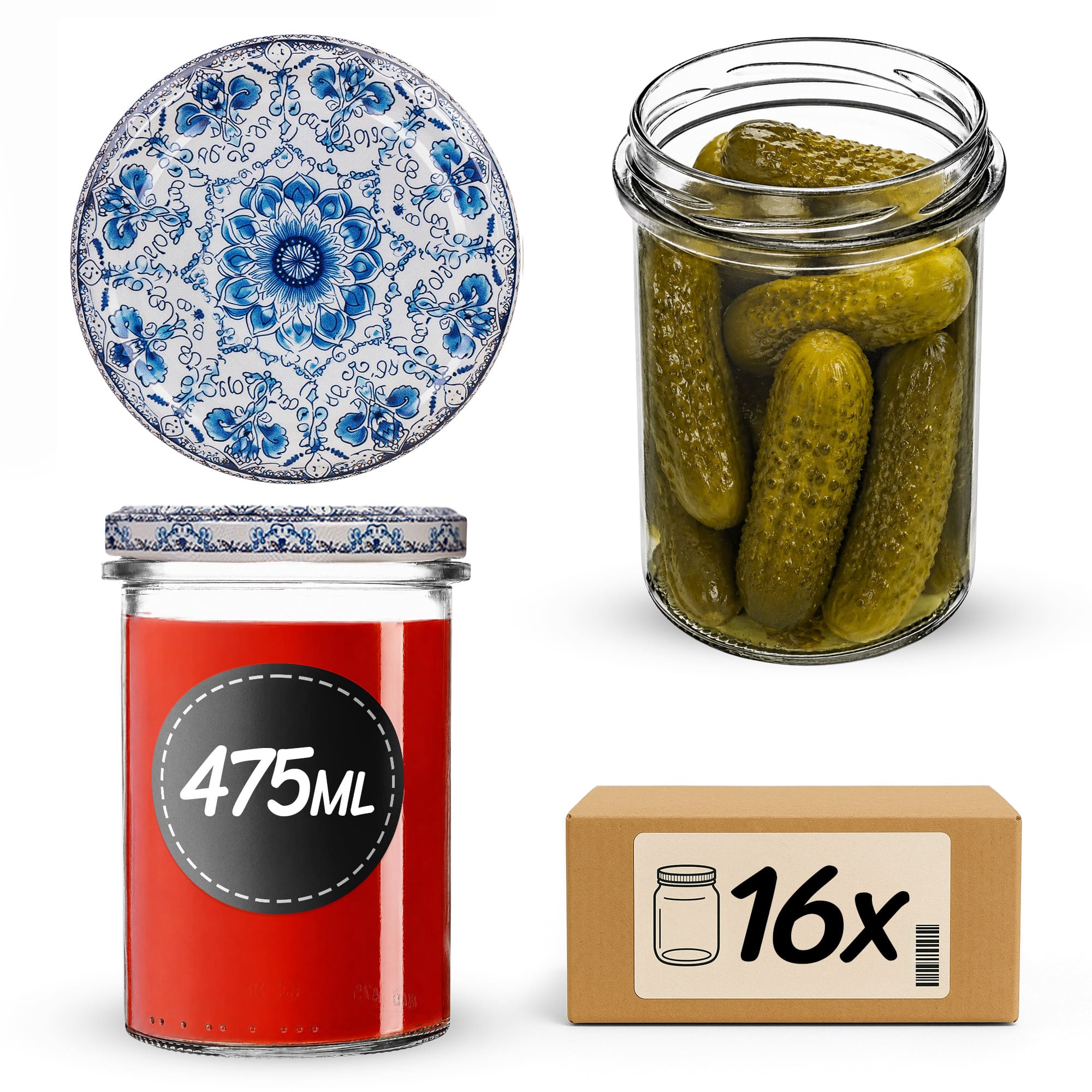 Słoiki na przetwory Befa 475ml 16szt fi 82 mm + wieczka "Porcelana"