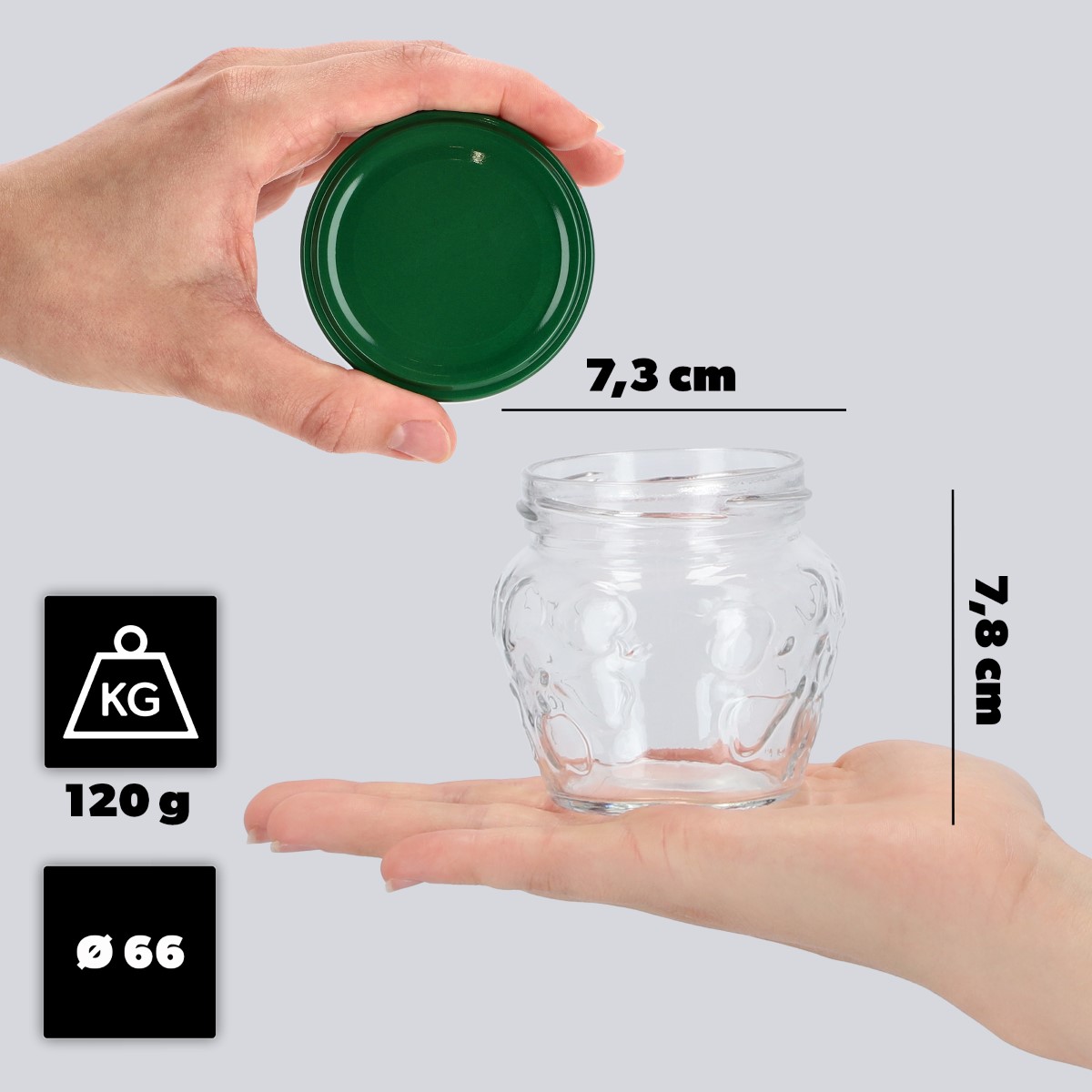 Słoiki Kemi 200ml 20szt fi 66 mm + wieczka zielone
